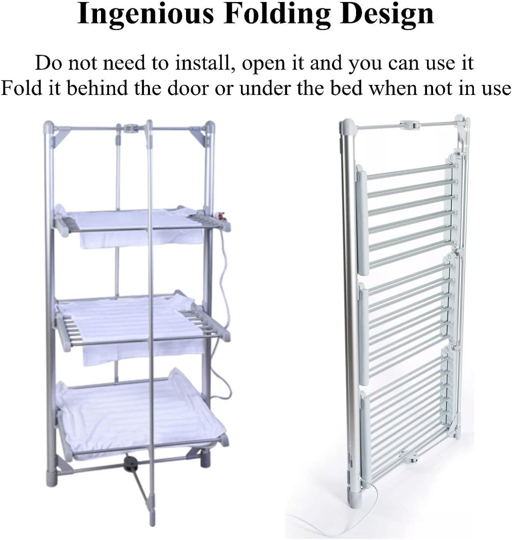 Drying RacksElectric Heating Clothes Drying Rack, 3-Tier Oversize Collapsible Electric Heated Towel Rail, Free-Standing Stainless Steel Laundry Garment Dryer Stand for Towels, Clothes, Shoes