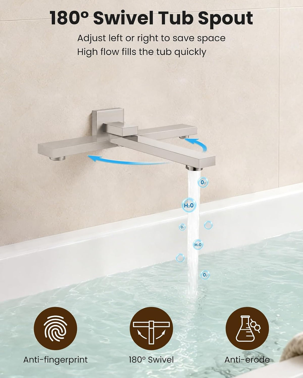 gotonovo Wall Mounted Bathtub Faucet with Hand Held Sprayer,Tub Shower Faucet Set,Single Handle Bathroom Shower System Mixer for Tub,Rough-In Valve Included Swivel Tub Spout Brushed Nickel