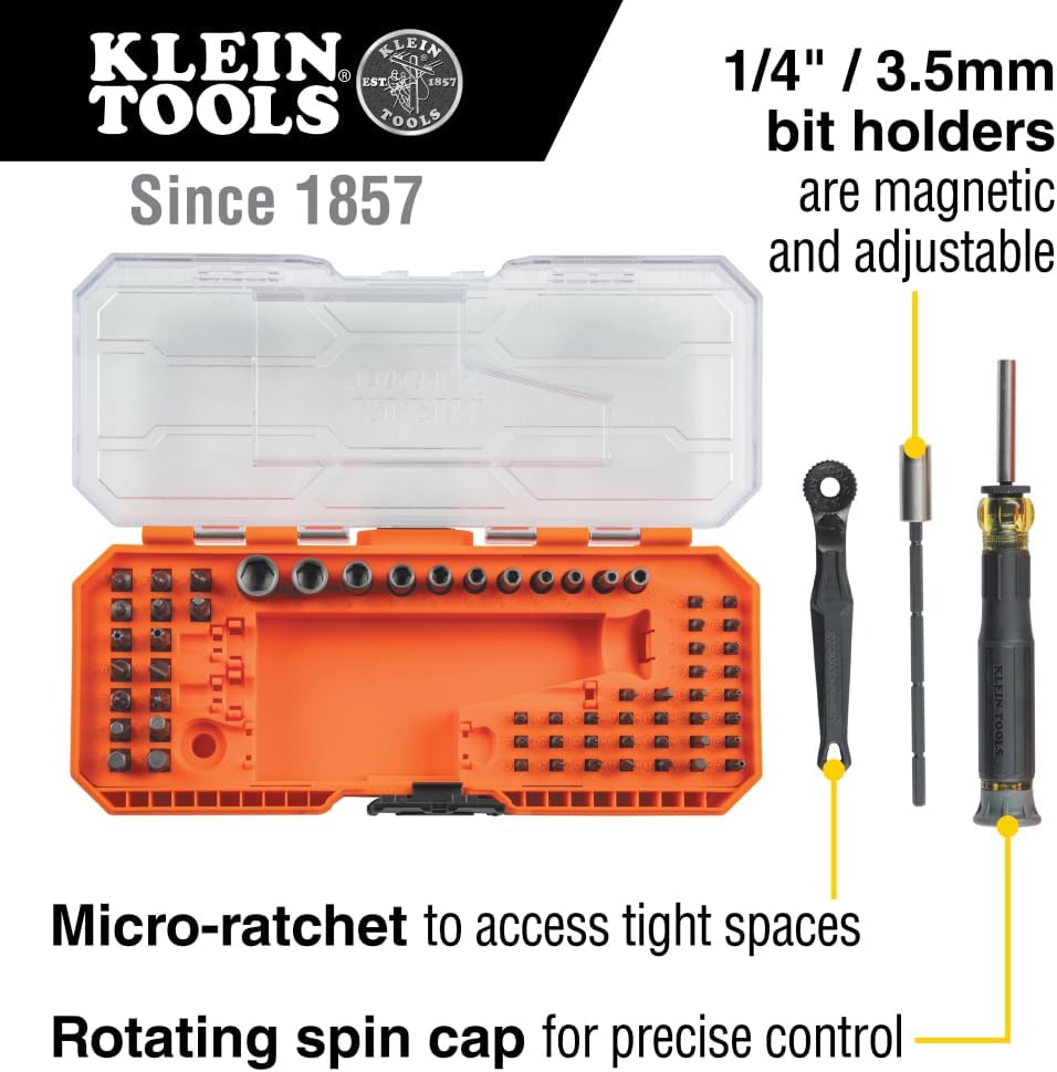 Klein Tools 15-Piece 3/8-Inch Impact Socket Set with Pass Through Head and 64-Piece Micro-Ratchet Precision Driver Set with Magnetic Bits and Nut Drivers