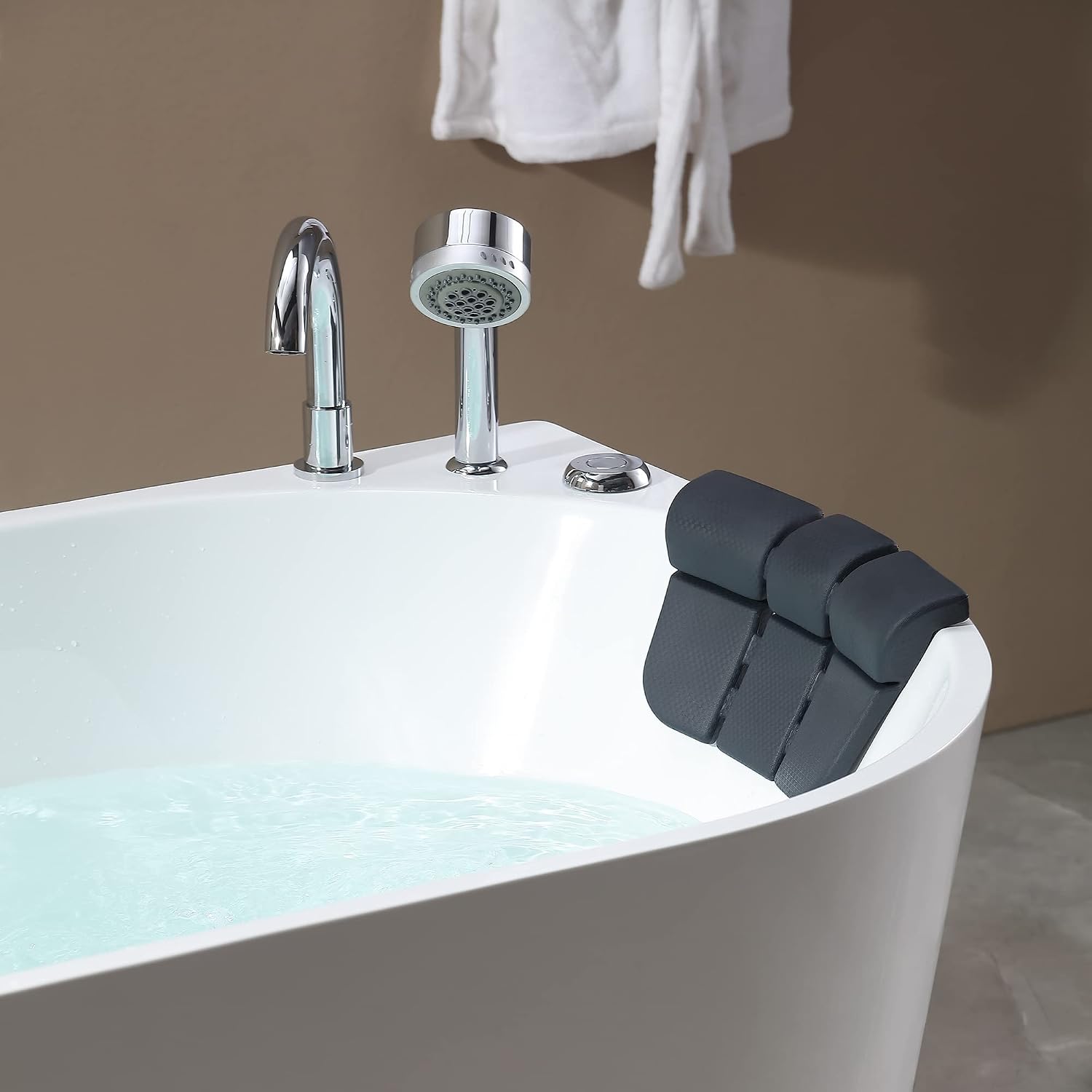 Empava 67 in. Acrylic Freestanding Tub Hydromassage Gracefully Oval Shaped Whirlpool 8 Water Jets Soaking SPA, Double-Ended Massage Bathtub with Two Black Pillow , White