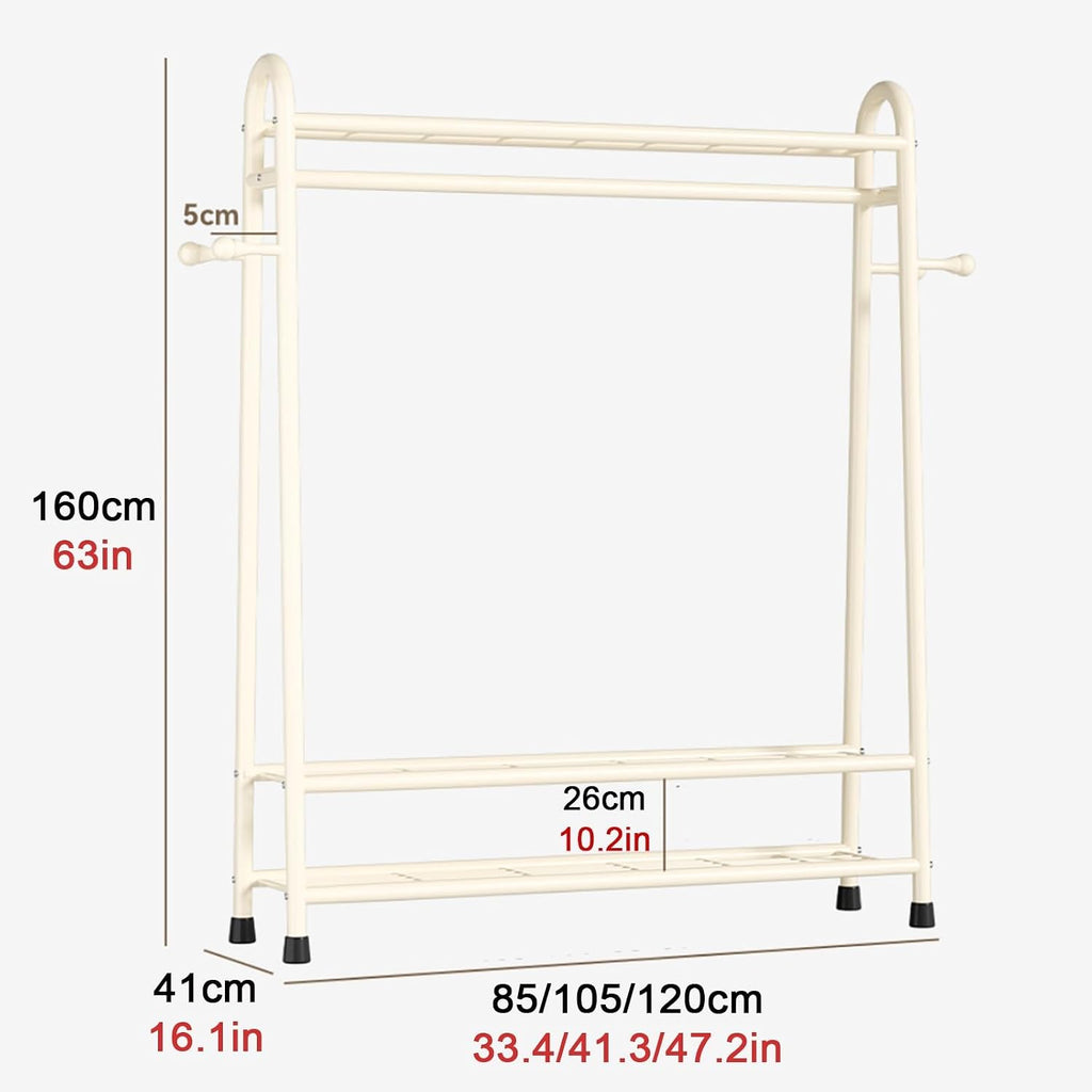 Portable Clothes Rack,Metal Garment Rack With Storage Shelves And Coat/Hat Hooks,Freestanding Clothing Organizer Racks For Hanging Clothes,Black/White(White,105cm(41.3in))