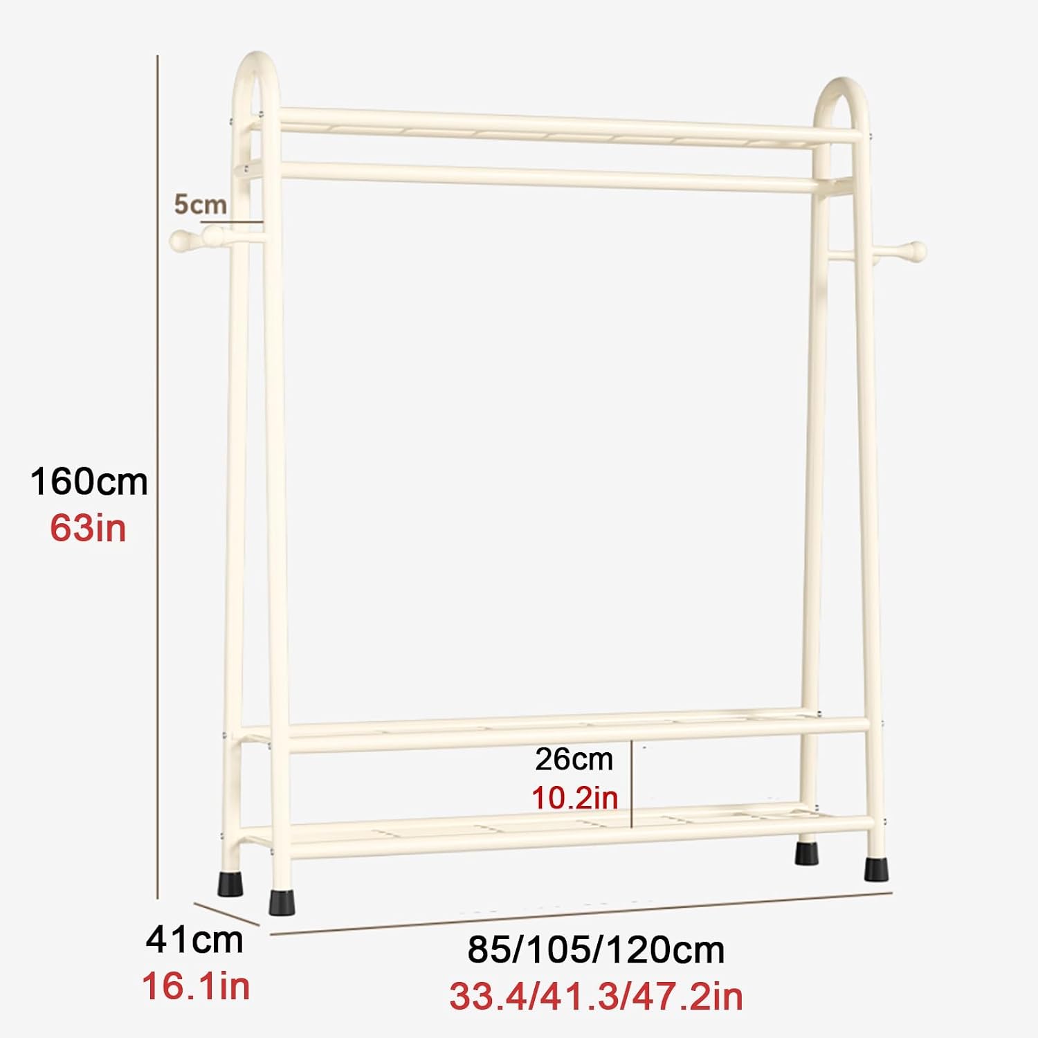 Portable Clothes Rack,Metal Garment Rack With Storage Shelves And Coat/Hat Hooks,Freestanding Clothing Organizer Racks For Hanging Clothes,Black/White(White,85cm(33.4in))