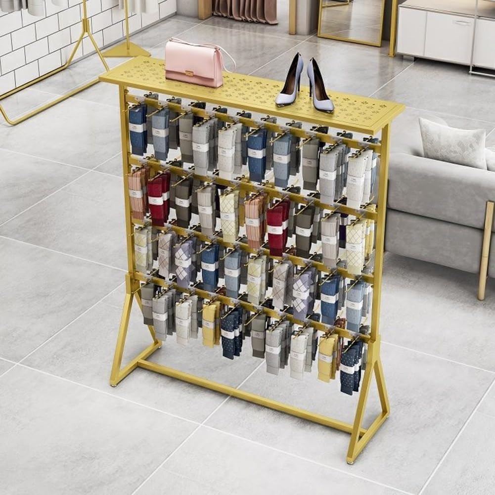 Clothing Store Underwear Rack, 3- Tier Freestanding Socks Phone Case Organizer Shelves, Double Sided Bra Shorts Swimwear Retail Store Display Hanger，Gold 120x40x135cm