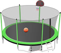 1500LBS 16FT 15FT 14FT 12 FT 10FT 8FT Tranpoline for Kids and Adults with Sprinkler, Lights with Music Speaker, Socks, Water Ball, Heavy Duty Outdoor Tranpoline with Net Enclosure and Ladder