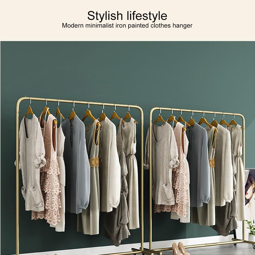 Metal Garment Rack with Wheels, Heavy Duty Clothing Rack for Bedroom and Boutique, Modern Commercial Clothes Rack Rail for Freestanding Single(150cm/59.1in)