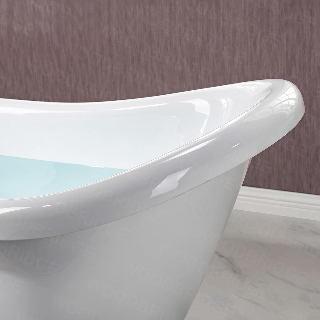 WOODBRIDGE 54' Heavy Duty Acrylic Slipper Clawfoot Bath Tub with Brushed Nickel Feet + Brushed Nickel Drain &Overflow