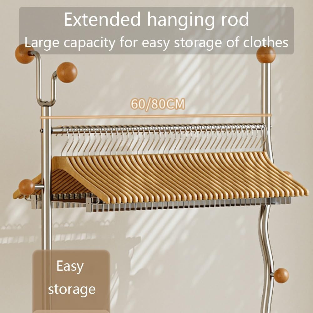 Floor-Standing Garment Rack, Coat Rack Freestanding with Storage Basket, Stable and Moveable, Rolling Clothes Rack for Bedroom, Balcony, Living Room(Black,60x32x183cm)