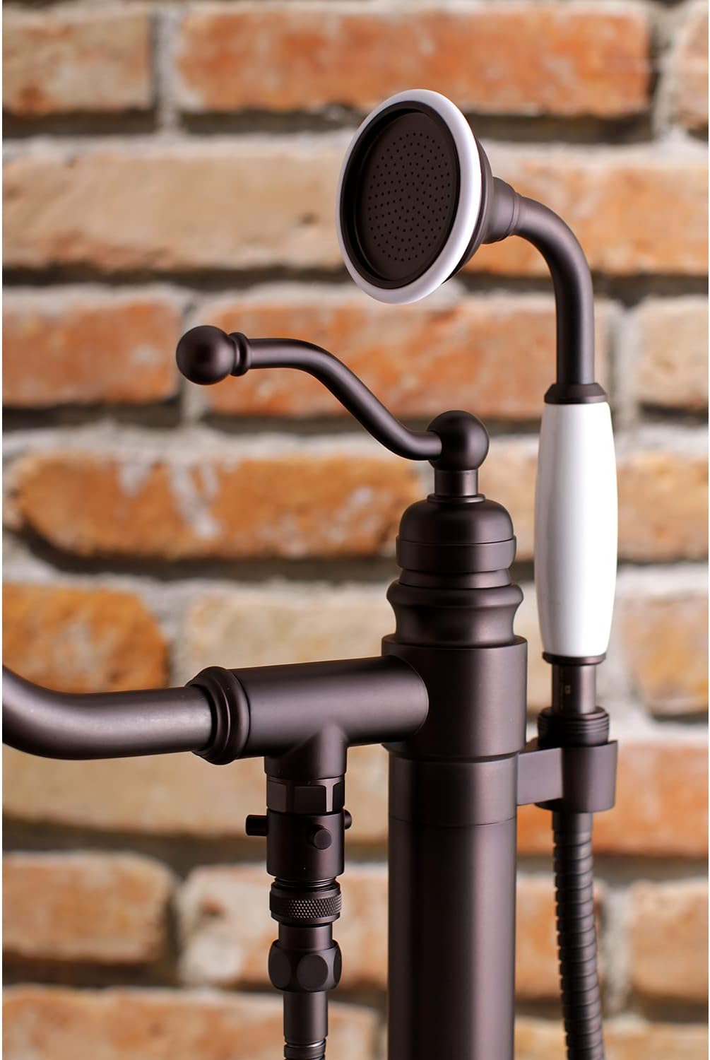 Kingston Brass KS7135ABL English Country Freestanding Tub Faucet with Hand Shower, Oil Rubbed Bronze