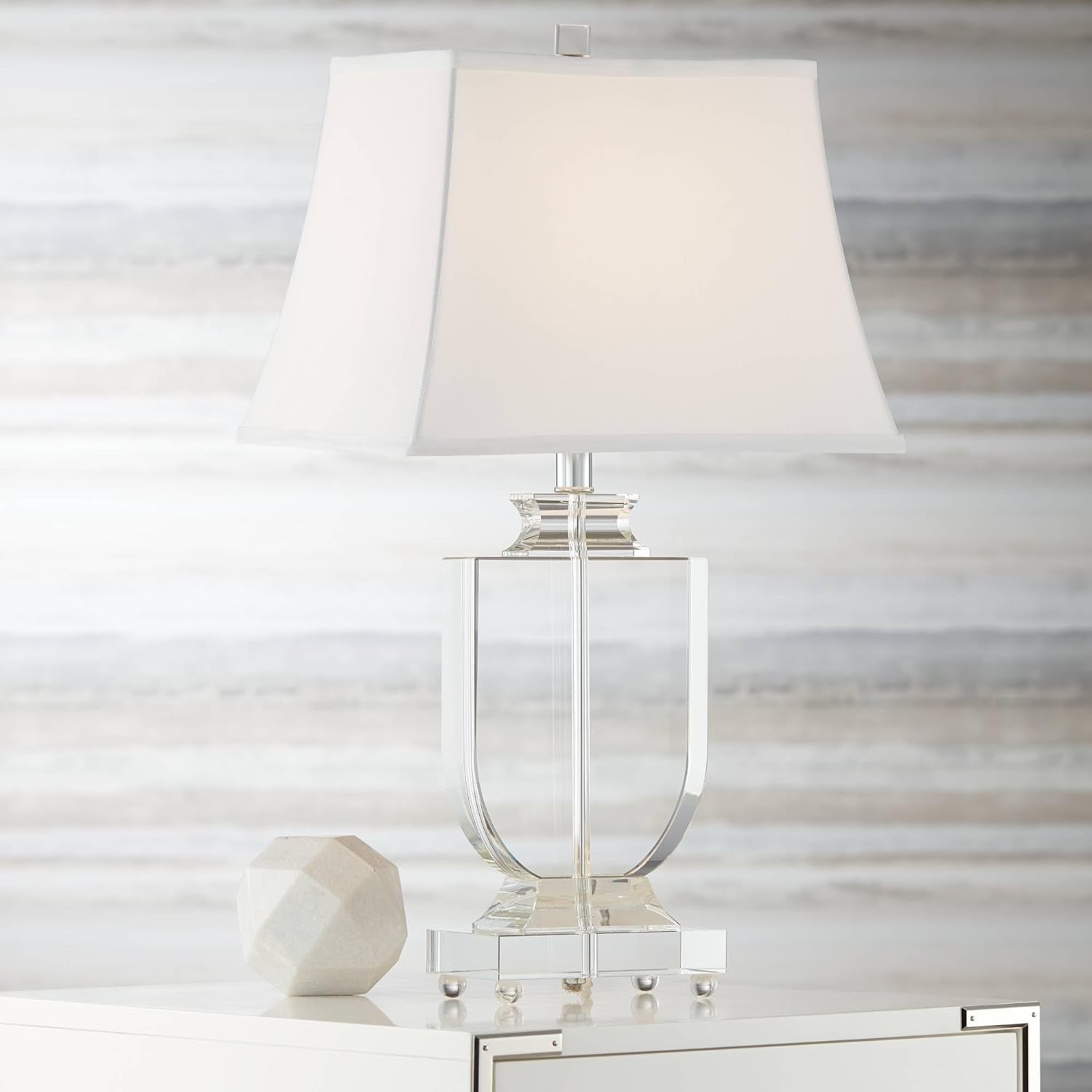 Vienna Full Spectrum Tilde 26 1/4' Tall Urn Modern Table Lamps Set of 2 Clear Crystal White Shade Living Room Bedroom Bedside Nightstand House Office Home Reading Kitchen Entryway Console Family