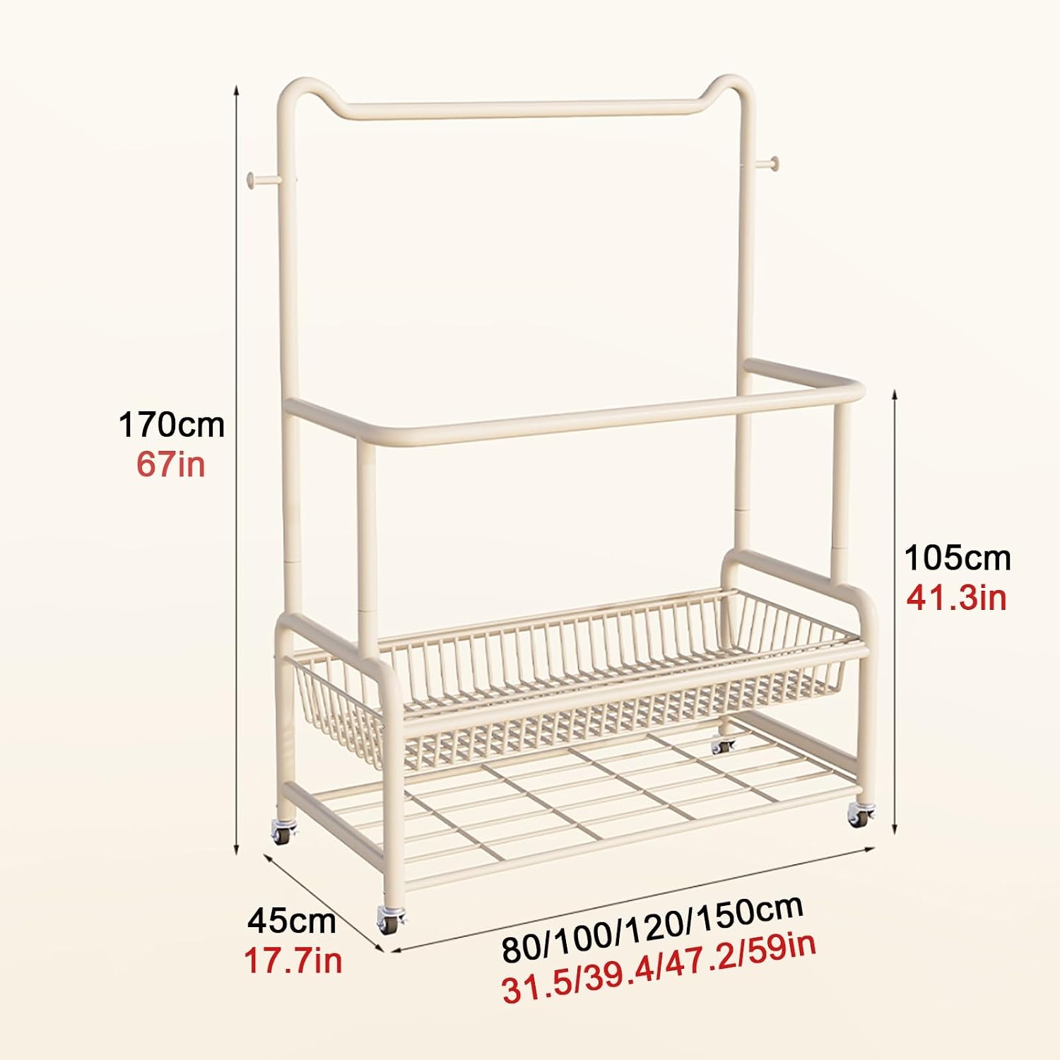 Portable Clothes Rack With Wheels,Metal Garment Rack With Storage Shelves And Coat/Hat Hooks,Freestanding Clothing Organizer Racks For Hanging Clothes,Black/White(White,80cm(31.5in))