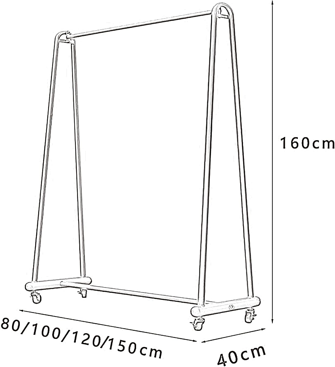 Heavy duty Garment rack Rolling Clothing Rack With Wheels Commercial Heavy Duty Clothes Rail For Hanging Clothes Single Rod Coat Rack For Bedroom And Boutiques Portable Clothes Organ (Black 100X40X16