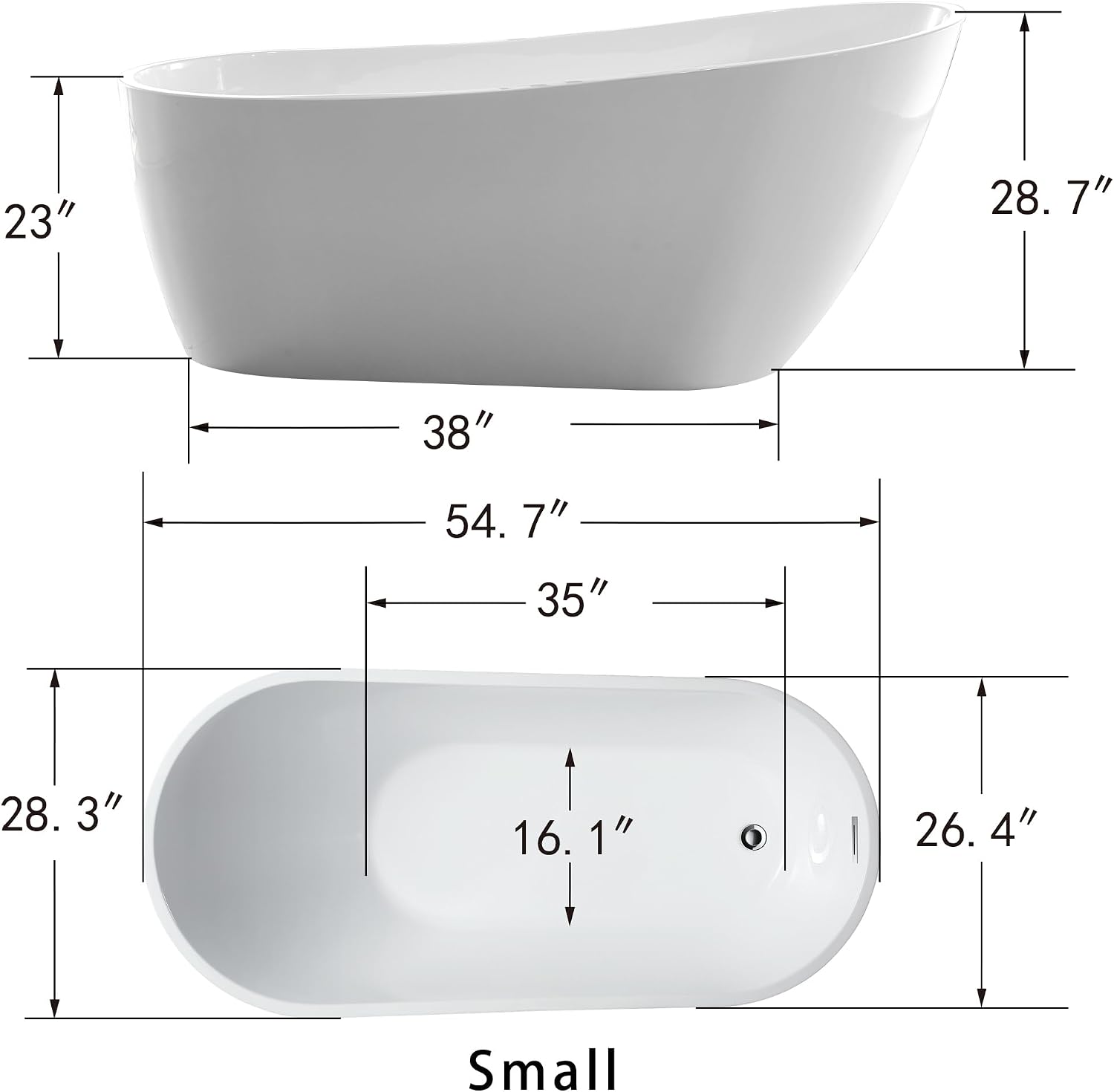 HomeBeyond 55 Inch Free Standing Bathtub | Acrylic Freestanding Soaking Tub, Modern Bathroom Stand Alone Tub Suitable for Single Person Bathing (Integrated Overflow)