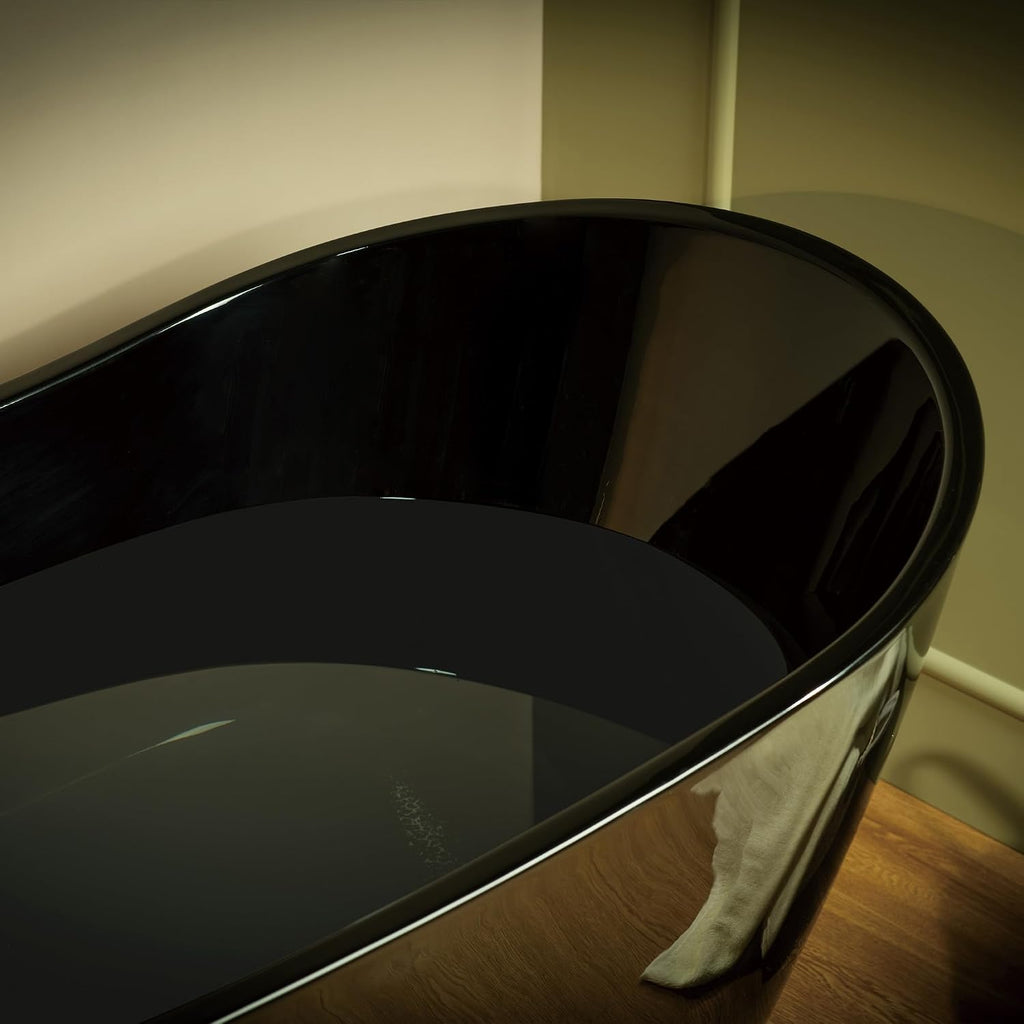 WOODBRIDGE 59' L x 28-3/4' W Freestanding Contemporary Soaking Bathtub with Matte Black Drain & Overflow, Black, B8811-MB