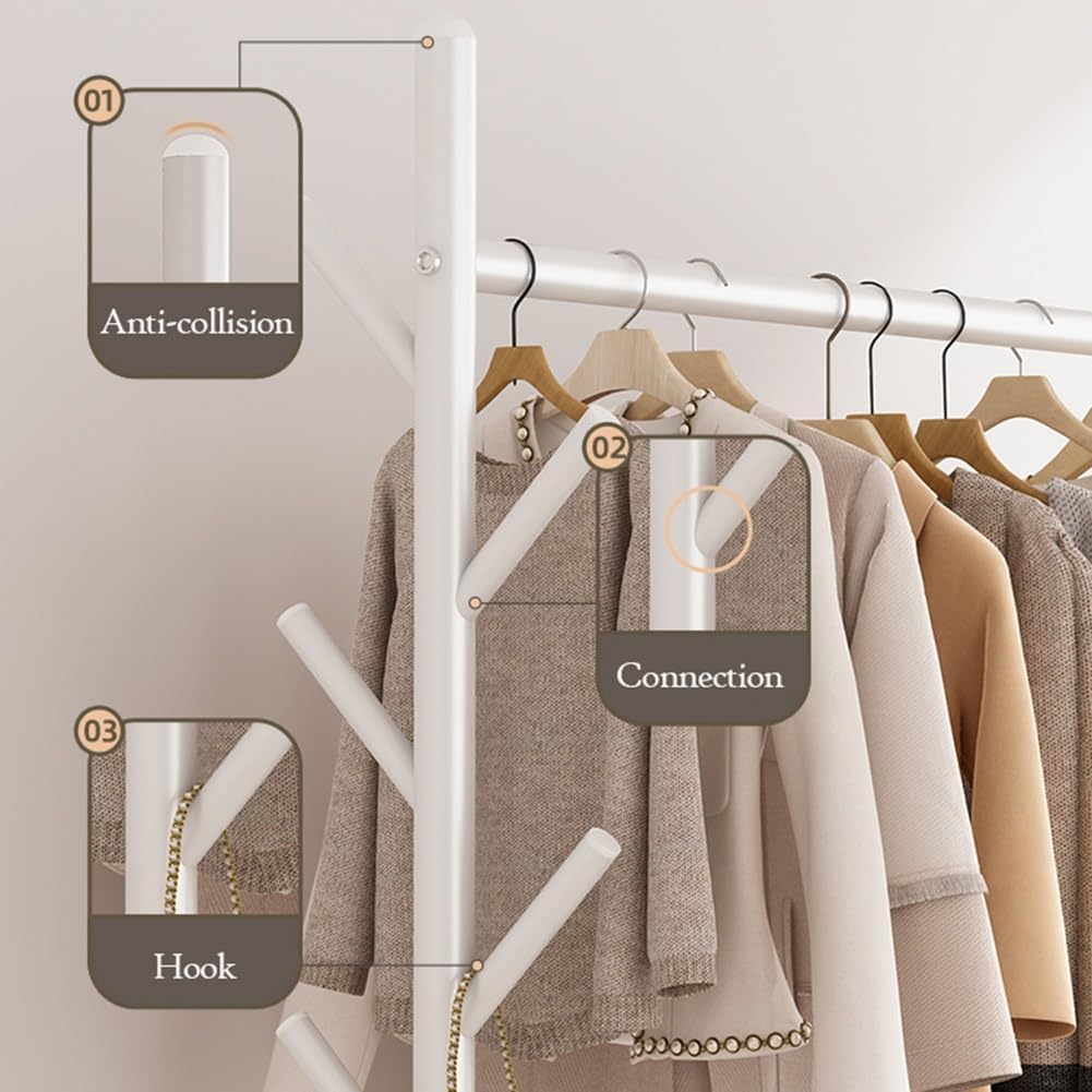 Metal Garment Rack with Wheels, Clothes Rail with Side Hooks and Storage Shelf, Rolling Clothing Organizer, Load Capacity 198lbs (Color : White, Size : 150x37x154cm) (White 60x37x154cm)