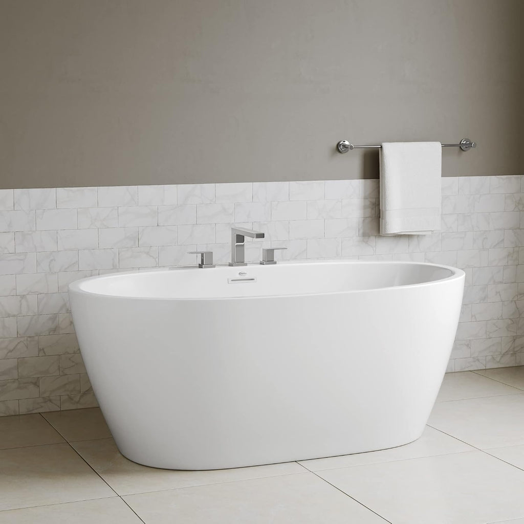 PROFLO PFFSOI5931 Cornwall 59' Free Standing Acrylic Soaking Tub with Center Drain, Drain Assembly, and Overflow - White