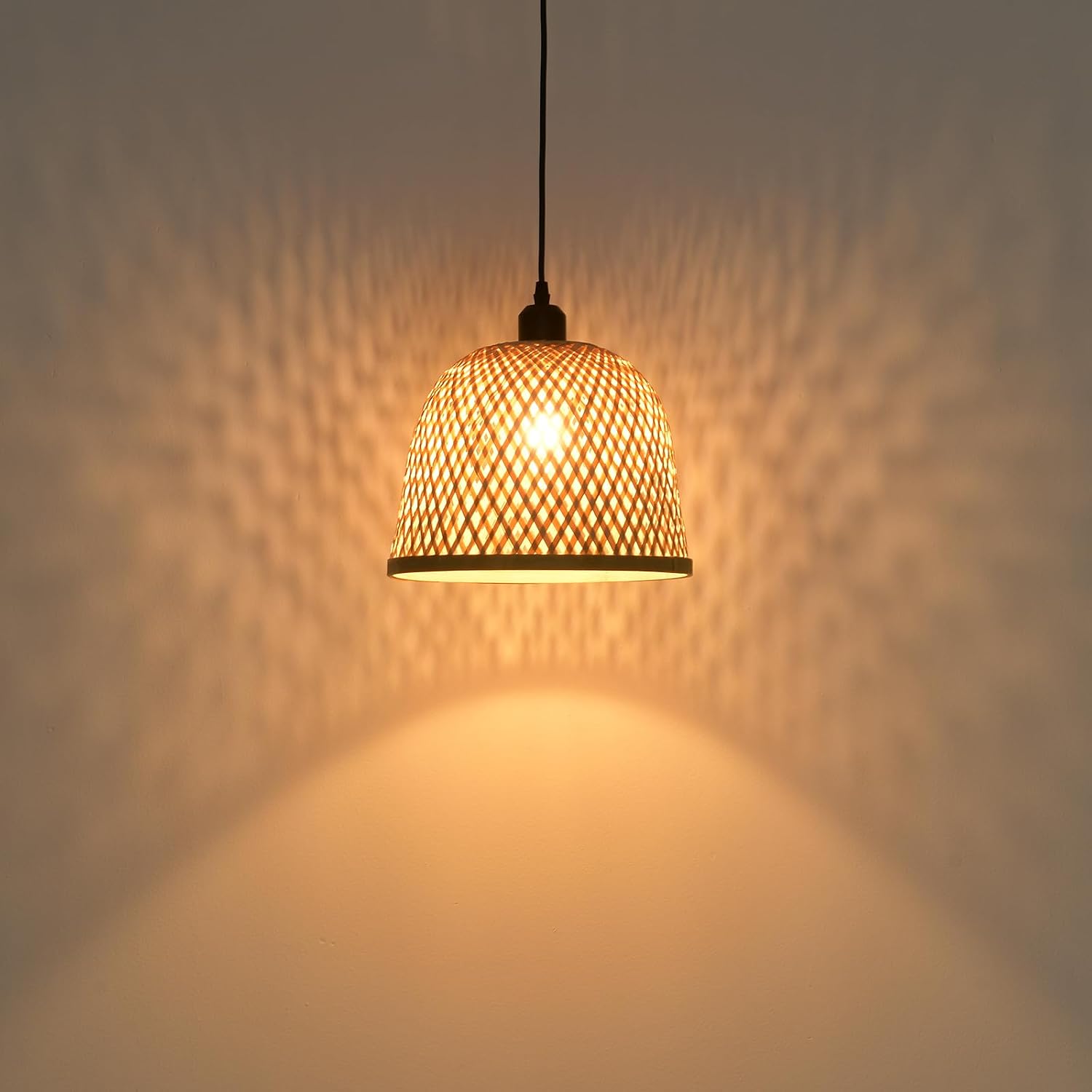 Bamboo Pendant Light 11.02' Hand Woven Bamboo Chandelier,3-Pack Rattan Ceiling Hanging Light,for Living Room Kitchen Dining Room Farmhouse