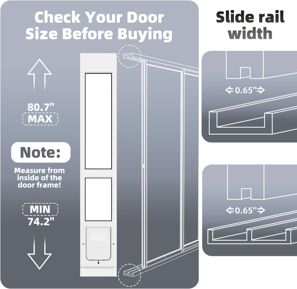 Dog Door for Sliding Glass Door with Magnetic Plastic Flat, Sliding Door Pet Doggie Door Insert with Lock, Adjustable Height No-Cut Required Doggy Door Access Renters, Apartments, Patio (White, M)