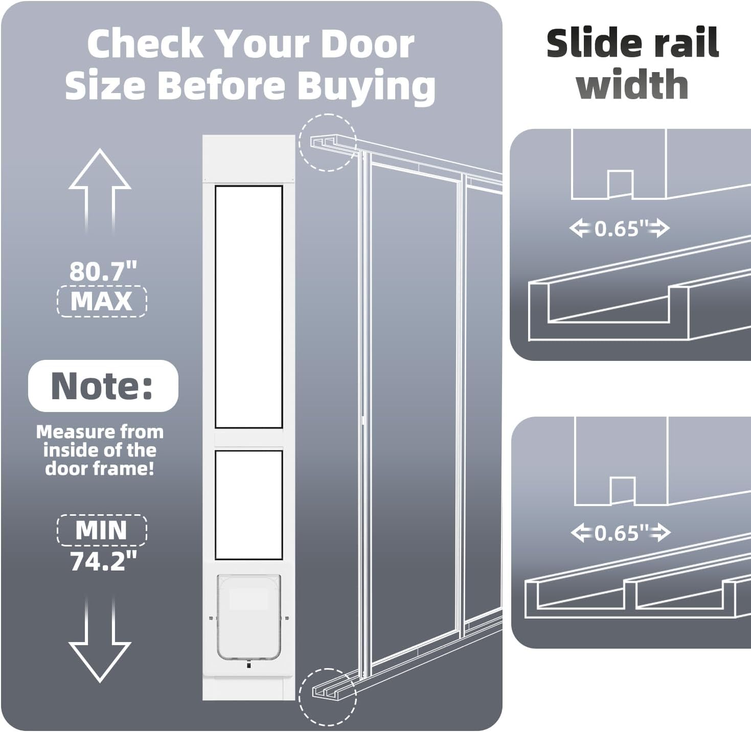 Dog Door for Sliding Glass Door with Magnetic Plastic Flat, Sliding Door Pet Doggie Door Insert with Lock, Adjustable Height No-Cut Required Doggy Door Access Renters, Apartments, Patio (White, M)