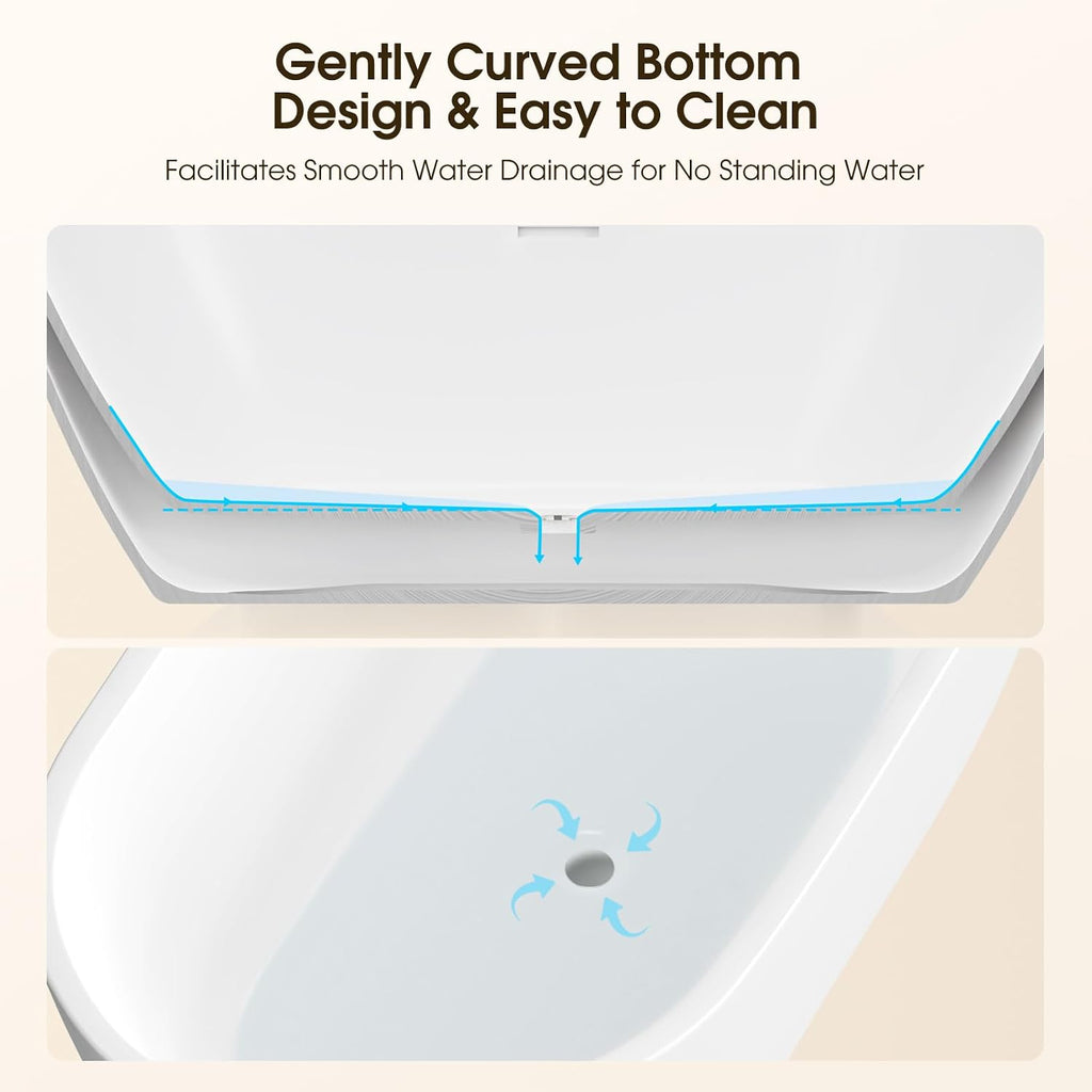 67' Acrylic Freestanding Bathtub,14' Deep Soaking Tub with Integrated Overflow & Drain,2 Person Soaking Tub,CUPC Certified, Chrome Drain Bath Tub,Modern Tub for Bathrooms,Double Backrest White
