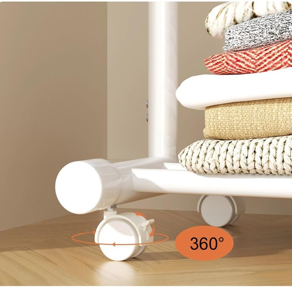 Rygcrud Coat Rack Freestanding, Garment Rack with 7 Hooks, Rolling Clothes Hanging Stand with Shelve for Guest Room Organizer(White,33.5in)