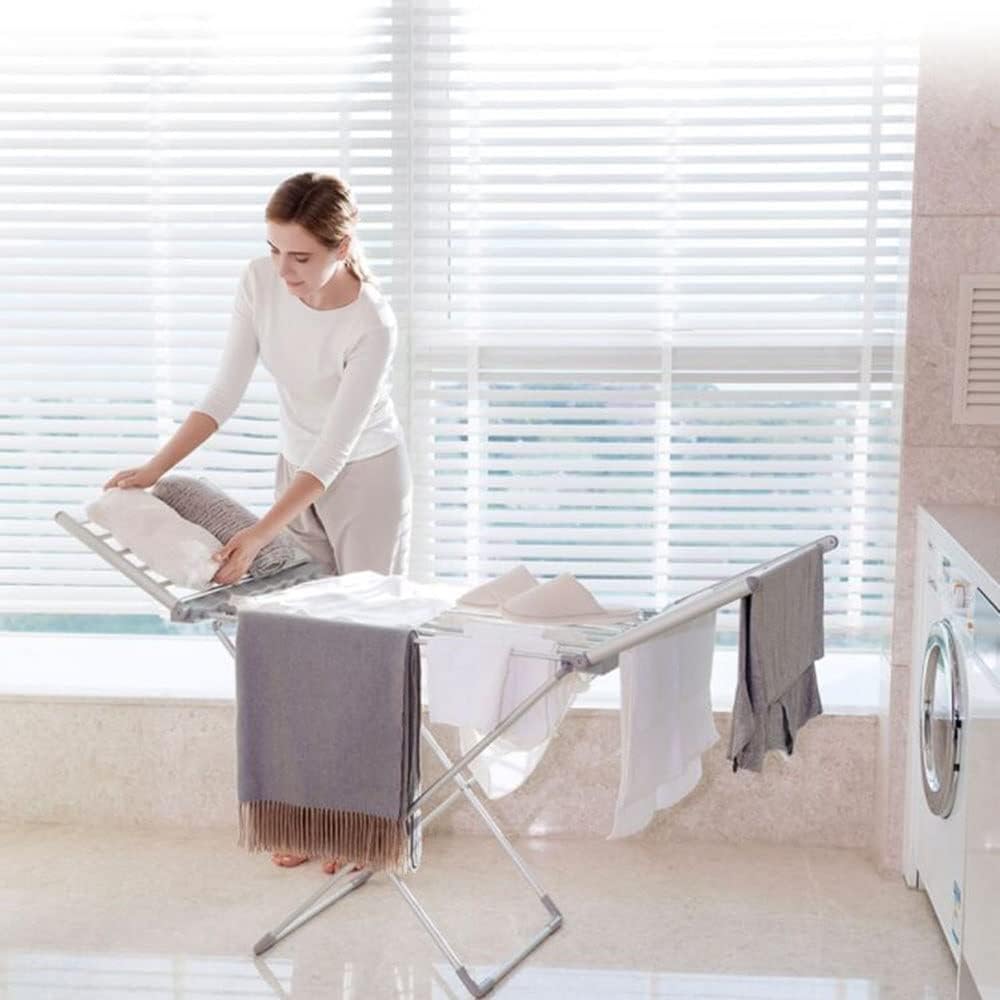 Clothes Drying Rack Electric Heated Laundry Rack Folding Collapsible Gullwing Clothing Drying Stand Free-Standing Heating Garment Dryer Towel Rail Space Saving for Home Indoor/Outd