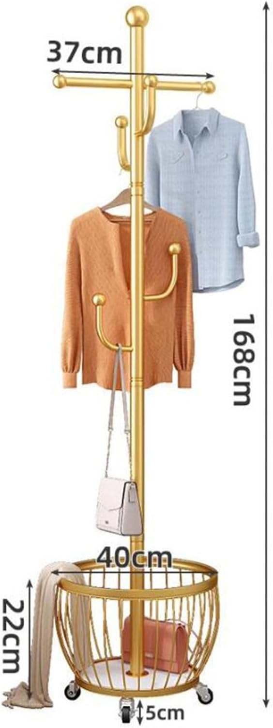 Gold Metal Clothing Hanger Rack - Freestanding Garment Rack with Wheels & 4 Hooks for Easy Hanging - Stylish Organizer for Clothes Storage (Size: A)