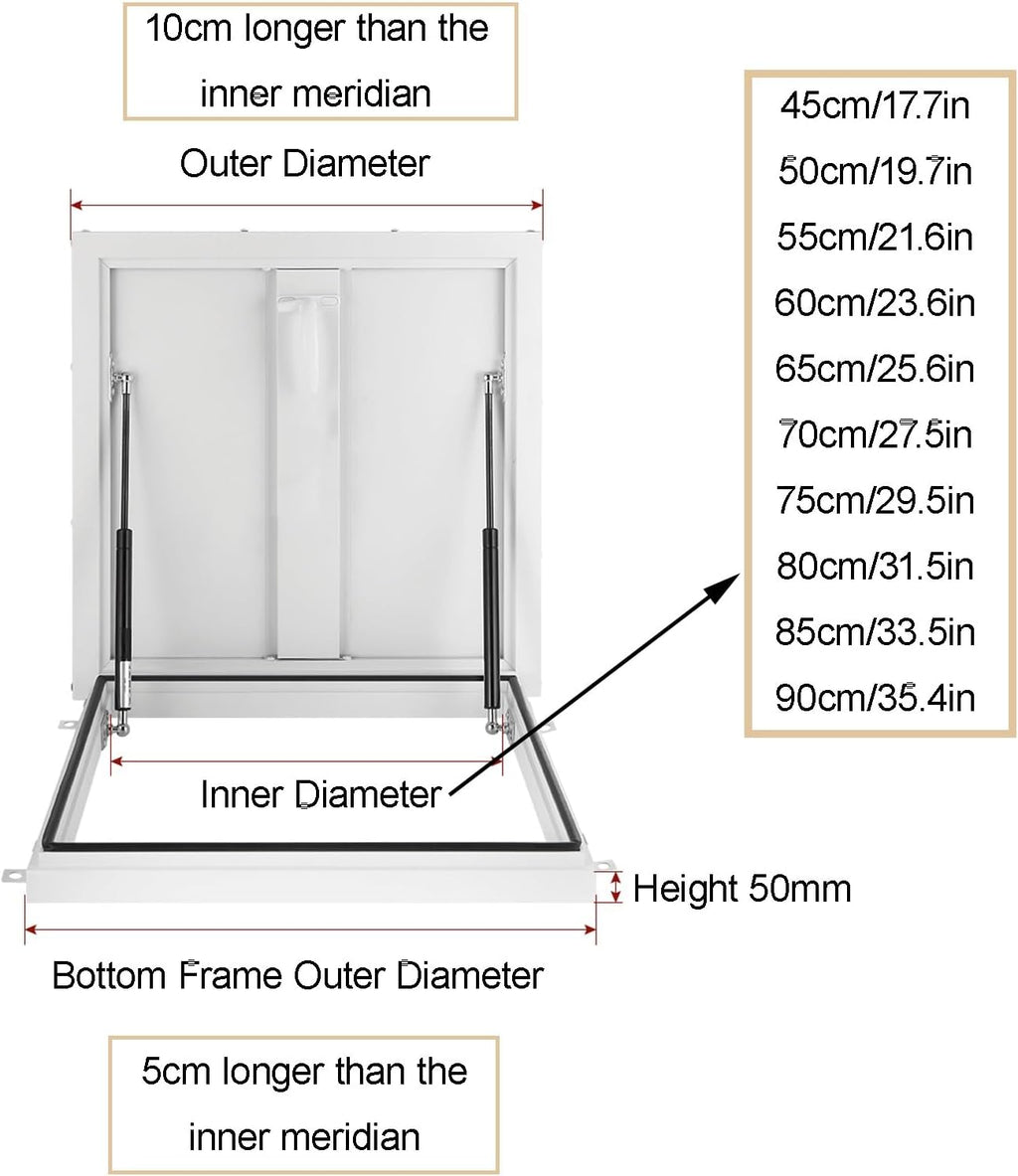 Galvanized Roof Hatch, Attic Access Door, Metal Roof Panels Security Door, Rooftop Maintenance Hatch Cover Plate, with Gas Strut Rods, Suitable for Home Industry(85cm/33.5in)