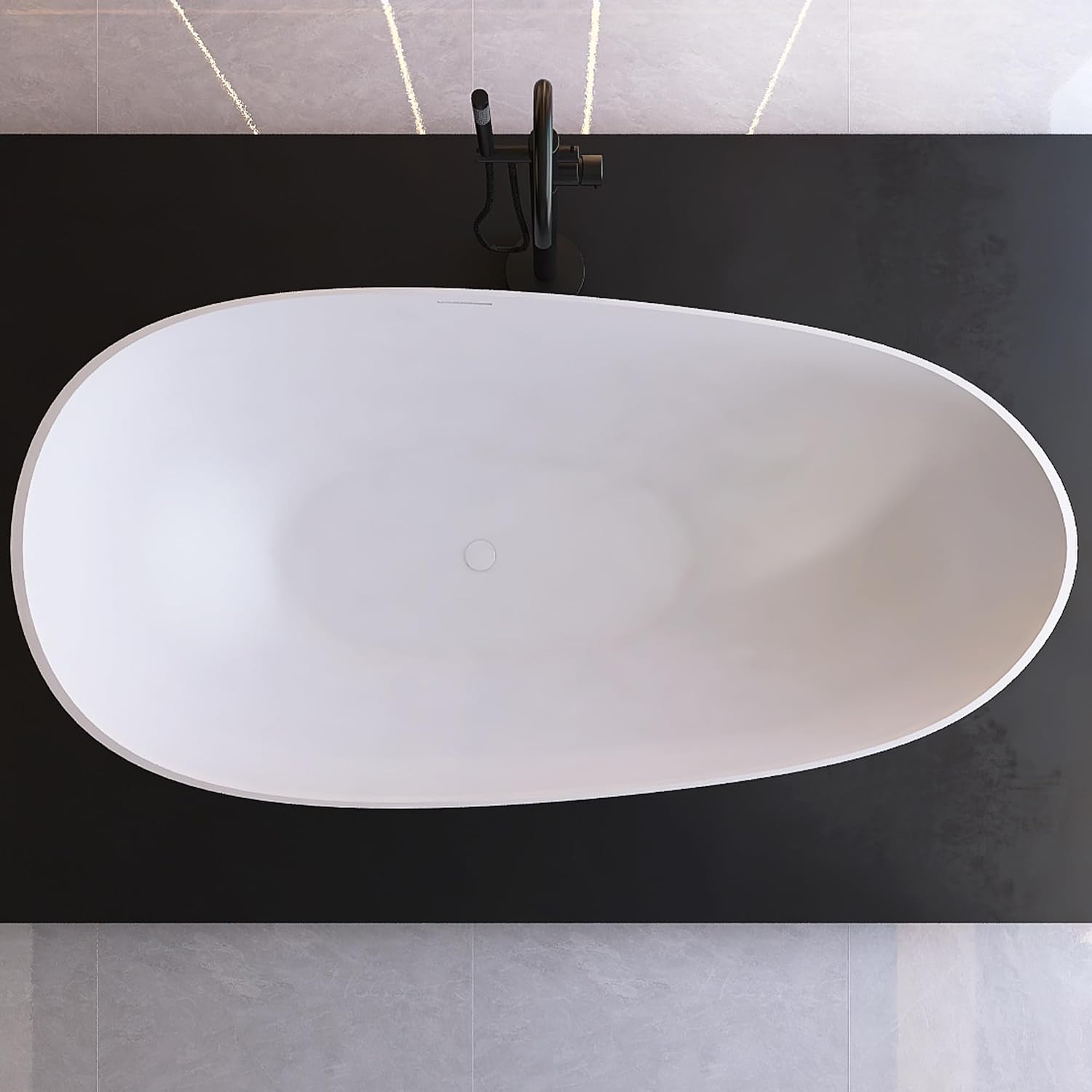 67' Freestanding Tub, Solid Surface Modern Bathtub Matte White | Stone Resin Free Standing Bathtub, Contemporary Soaking Tub with Overflow and Pop-up Drain