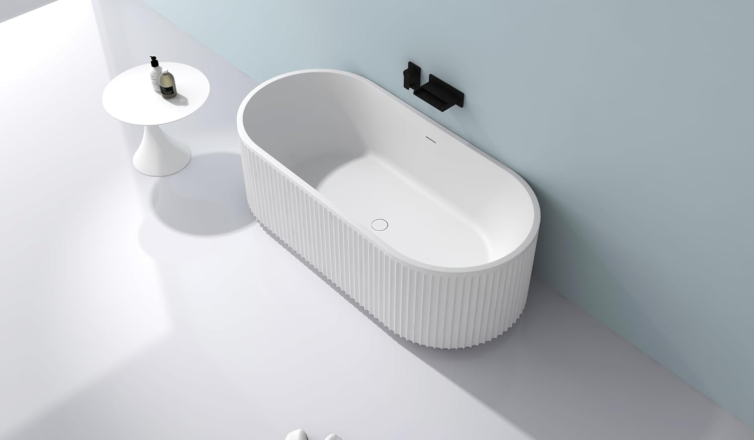 Ruvati 59-inch Fluted Freestanding Soaking Bathtub epiStone Solid Surface Modern Matte White - RVB6799WH