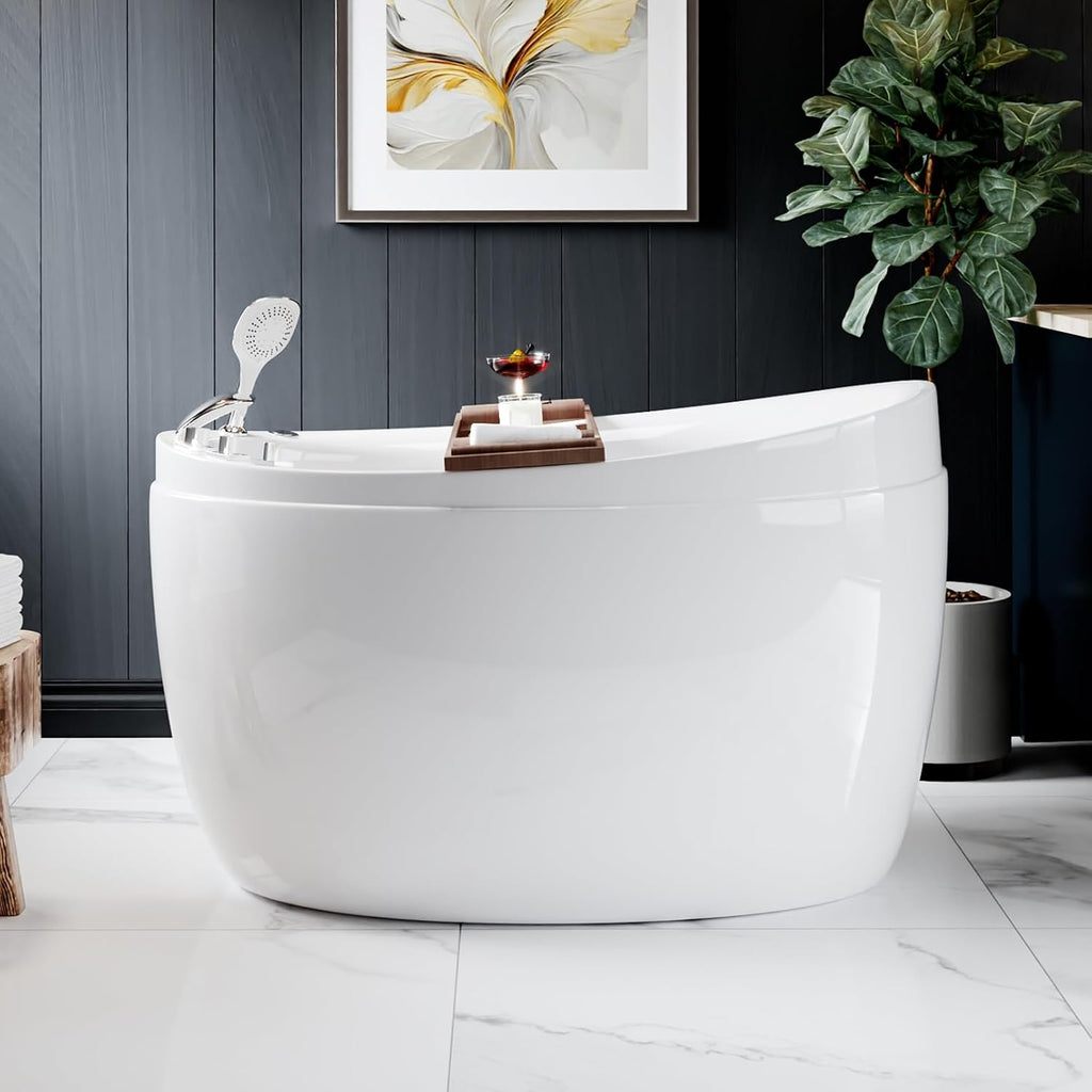 Empava Whirlpool Tub,48 in Freestanding Air Jetted Bathtub, Japanese Soaking Tub with Pre-Molded Seat, 36 Air Jets for Spa-Like Relaxation, Glossy White Luxury Acrylic Design