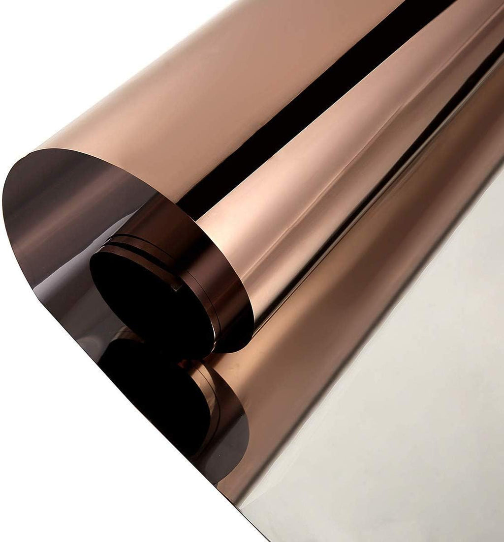 Reflective Window Film Privacy Cling Sun Blocking Adhesive One Way Mirror Window Tint Glass Film for Daytime Privacy, 35.4Inch x 66Feet, Brown Silver