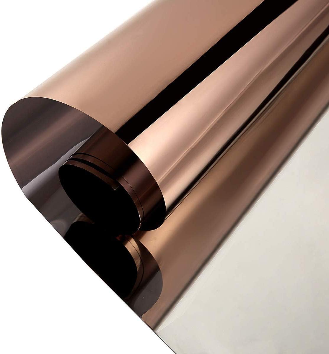Reflective Window Film Privacy Cling Sun Blocking Adhesive One Way Mirror Window Tint Glass Film for Daytime Privacy, 35.4Inch x 100Feet, Brown Silver