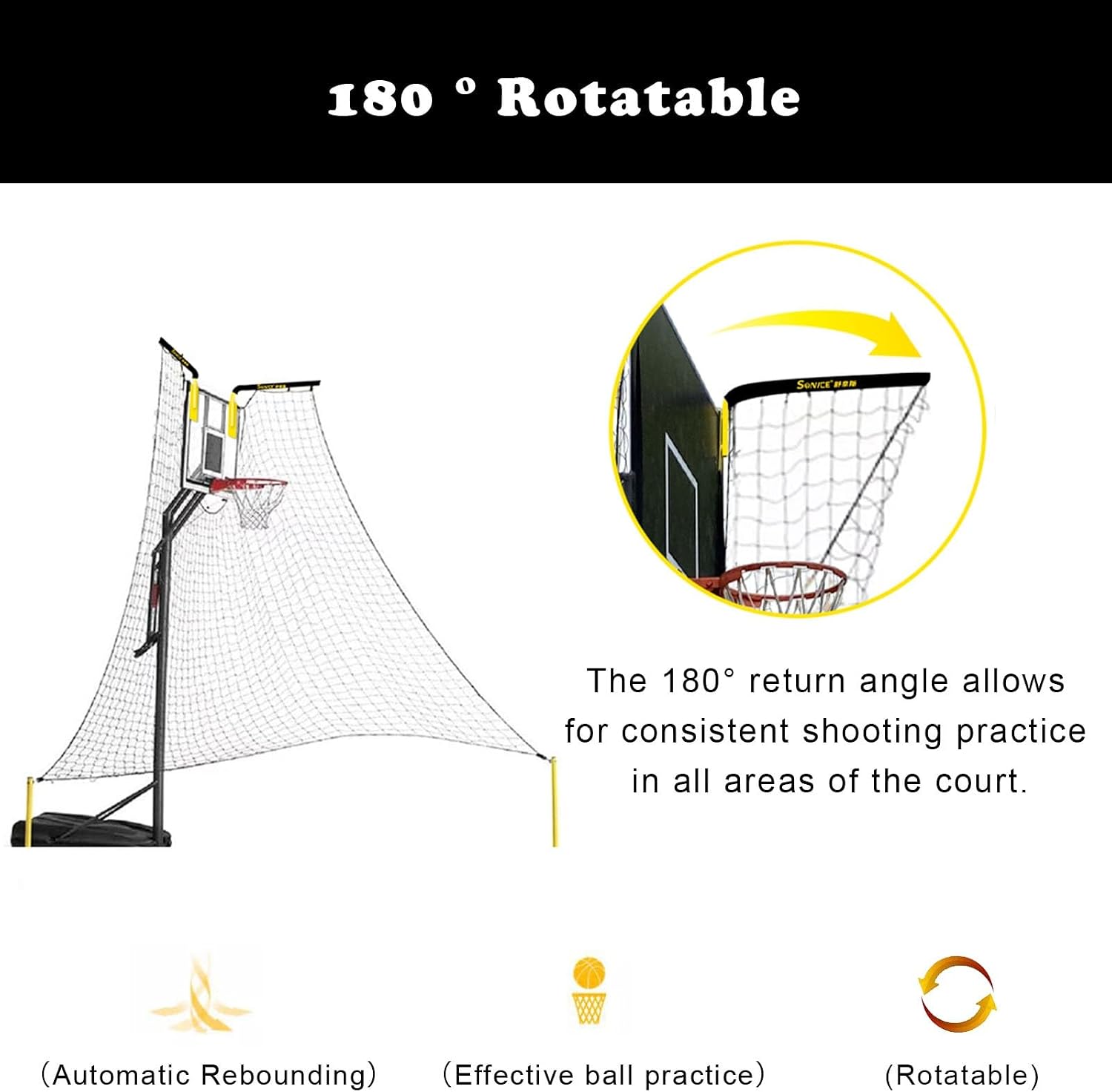 Basketballtrainer Non-Mobile Basketball Rebounder Machine for All Hoops Gym Return for Free-Throw Practice Floor Standing Net Catcher