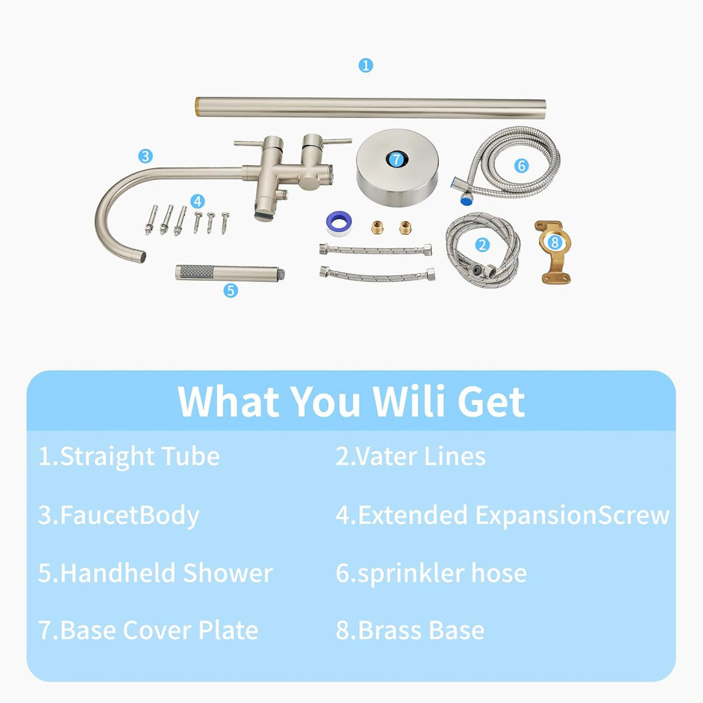 Freestanding Bathtub Faucet,Tub Filler Floor Mount Stand Bathtub Faucet Brass Bathroom Tub Faucets with 2 Function Hand Shower Wand Swivel Brushed Nickel
