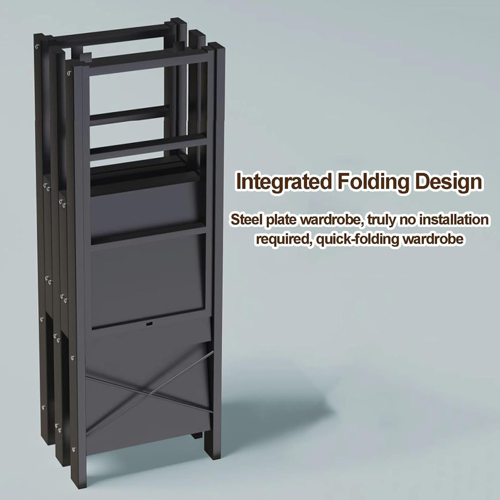 Portable Wardrobe Closet, Heavy Duty Clothing Rack With Cover, Metal Closet Rack With Hanging Rods, Garment Racks For Hanging Clothes, For Bedroom(Grey,113cm/44.5inch)