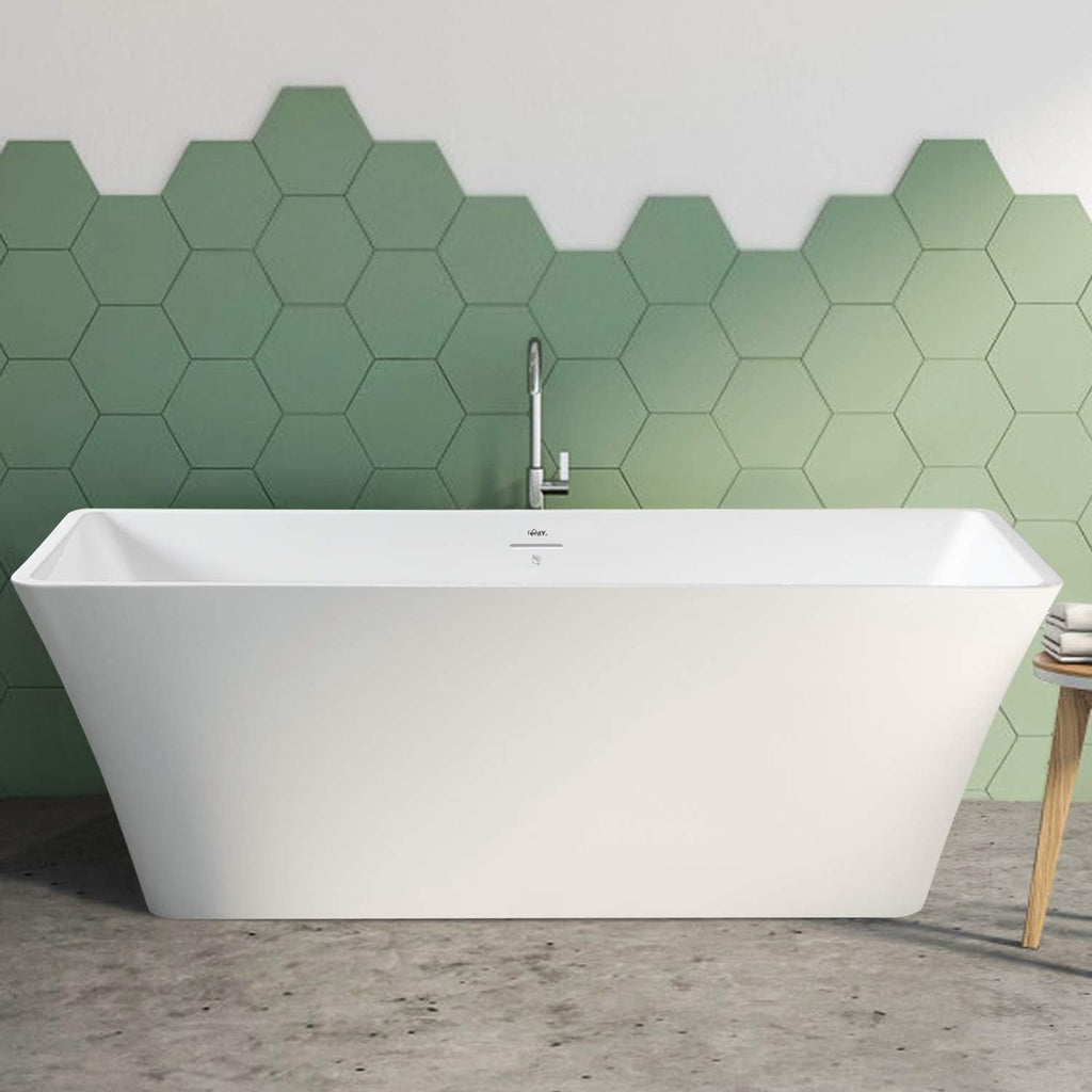 FerdY Sentosa 67' Acrylic Freestanding Bathtub, Contemporary Design Soaking Tub Easy to Install with Brushed Nickel Drain and Minimalist Linear Design Overflow, 02560