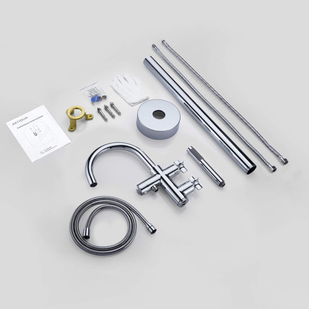 Tub Filler Freestanding Bathtub Faucet Chrome Floor Mount Brass Faucets with Hand Shower