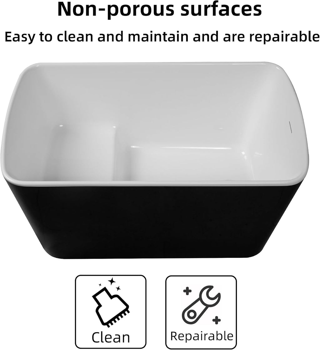 Abruzzo 49'Acrylic Free Standing Tub,Janpanese Soaking Tub with Seat Desgin,Modern Soaking Bathtub with cUPC Certified(Glossy Black)