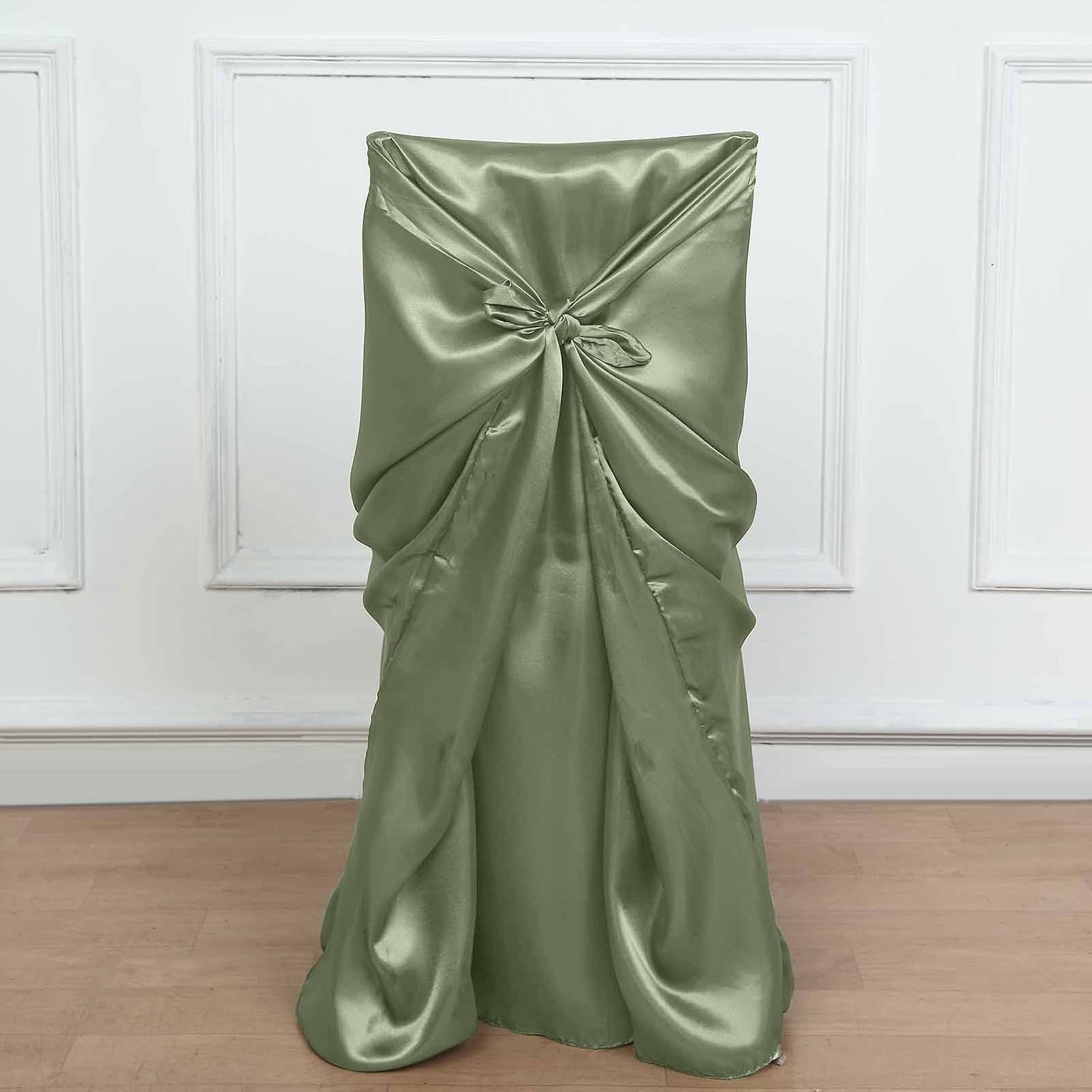 Tableclothsfactory Eucalyptus Sage Green Silky Satin Universal Chair Covers Fits All Type of Chairs Event Dinning Slipcover for Wedding Party