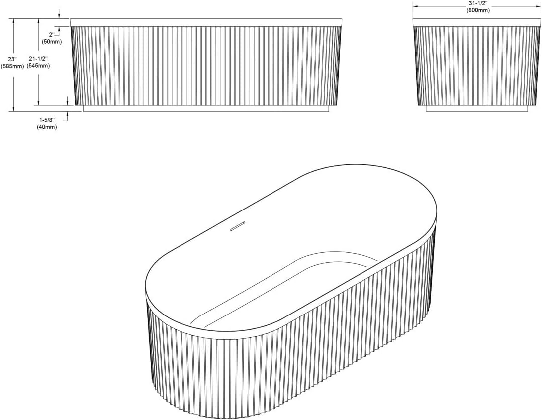 Dowell 67' x 31' Freestanding Bathtub, Acrylic Soaking Tubs, Fluted Design Oval Shape Bathtub W,Matte White-081 6731 01