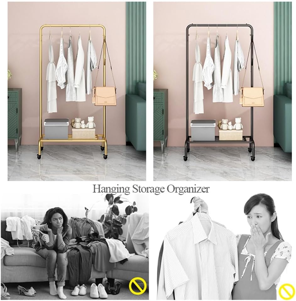 Clothes Rack with Wheels, Rolling Garment Rack with Side Hooks and Storage Shelf, Clothes Organization Rail for Bedroom, Laundry Room, Load Capacity 176lbs (Color : Black, Size : 100x40x160cm)