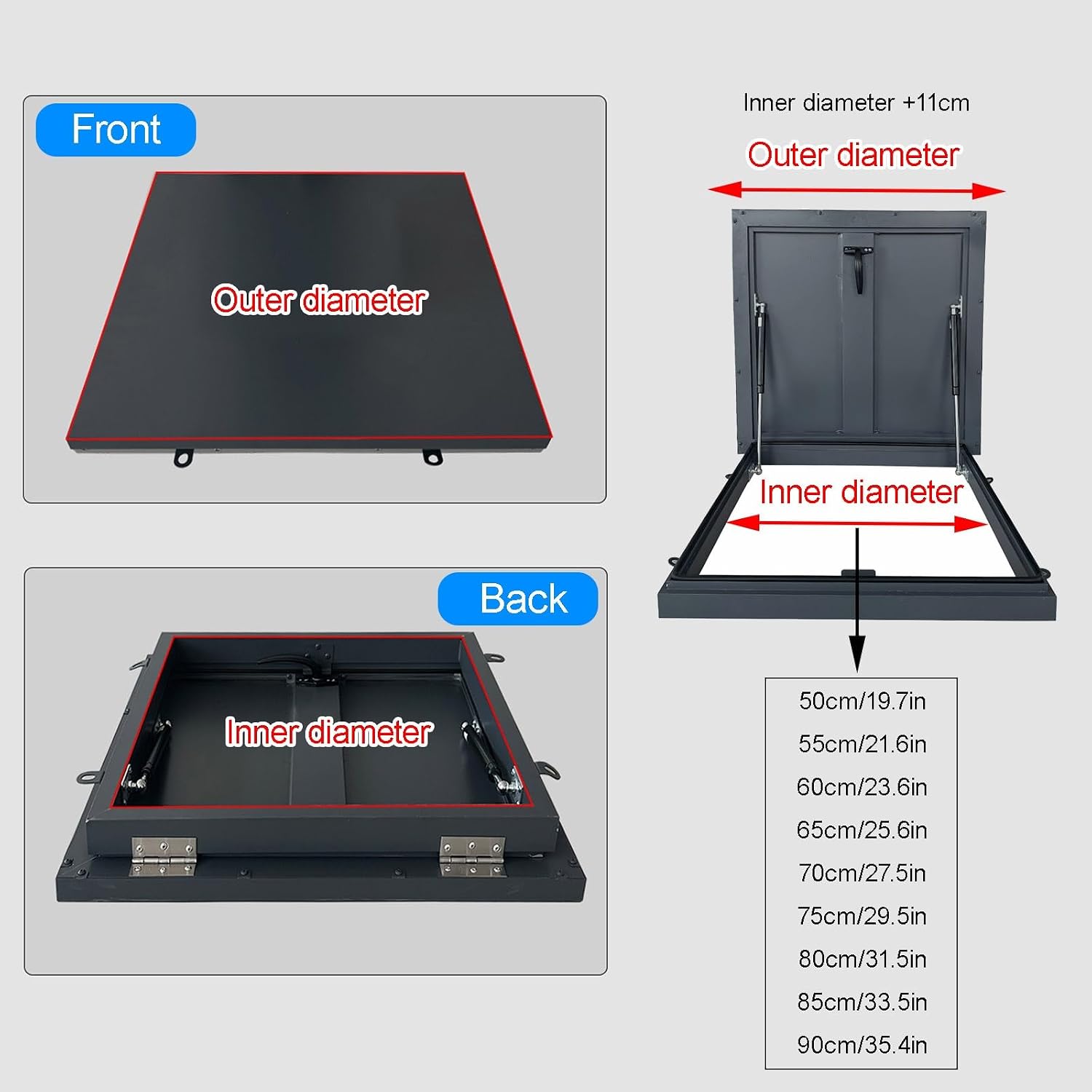 Aluminum Alloy Attic Access Door, Roof Access Hatch, Rainproof Rooftop Maintenance Hatch, with Gas Shock Strut, Easy Installation, for Attics, Patios, Basements(80cm/31.5in)