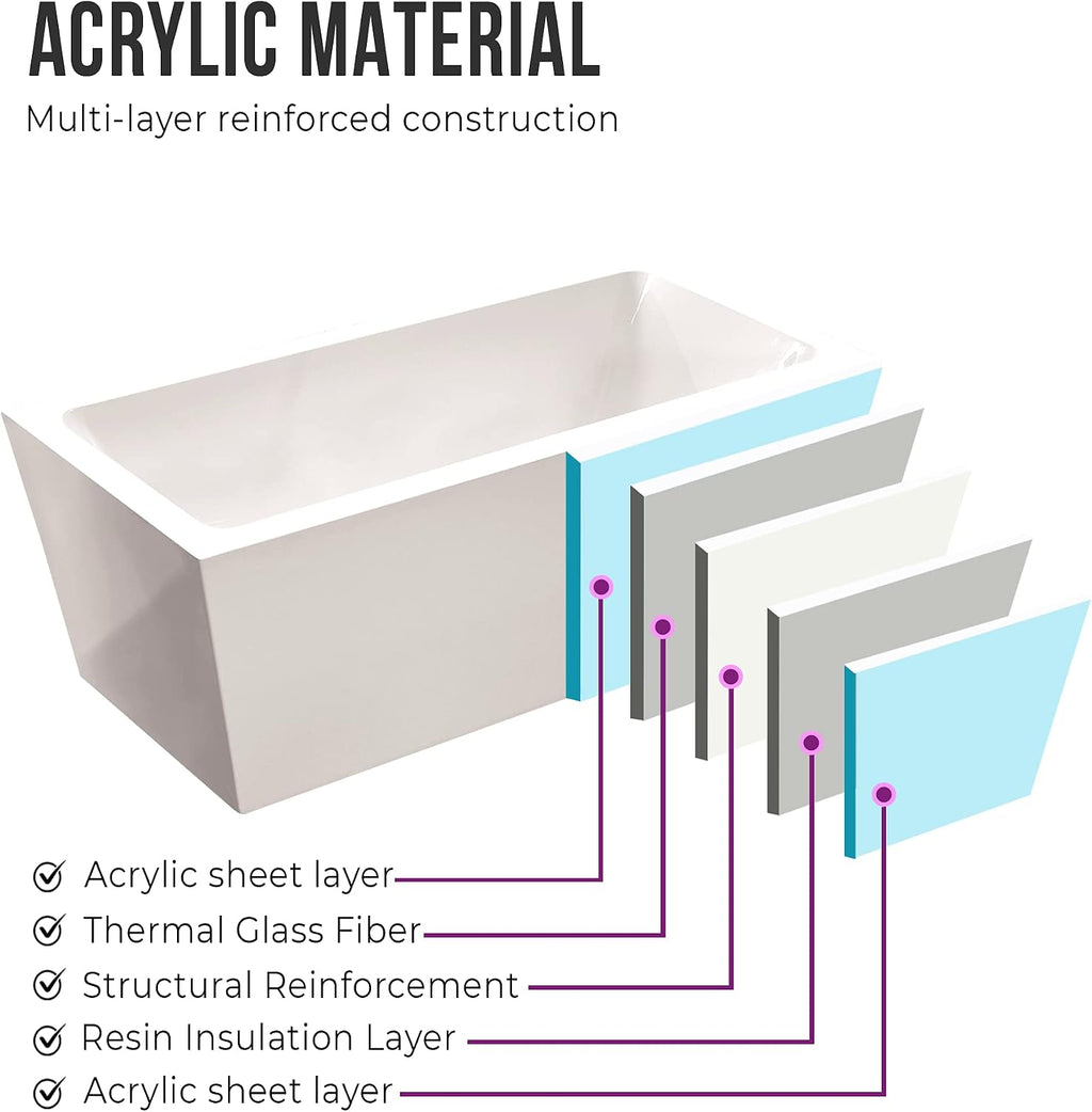 Vanity Art 67 X 31 Inch White Acrylic Freestanding Bathtub | Contemporary Design Soaking Tub with Pop-up Drain and Slotted Overflow Included, UPC Certified VA6814-L