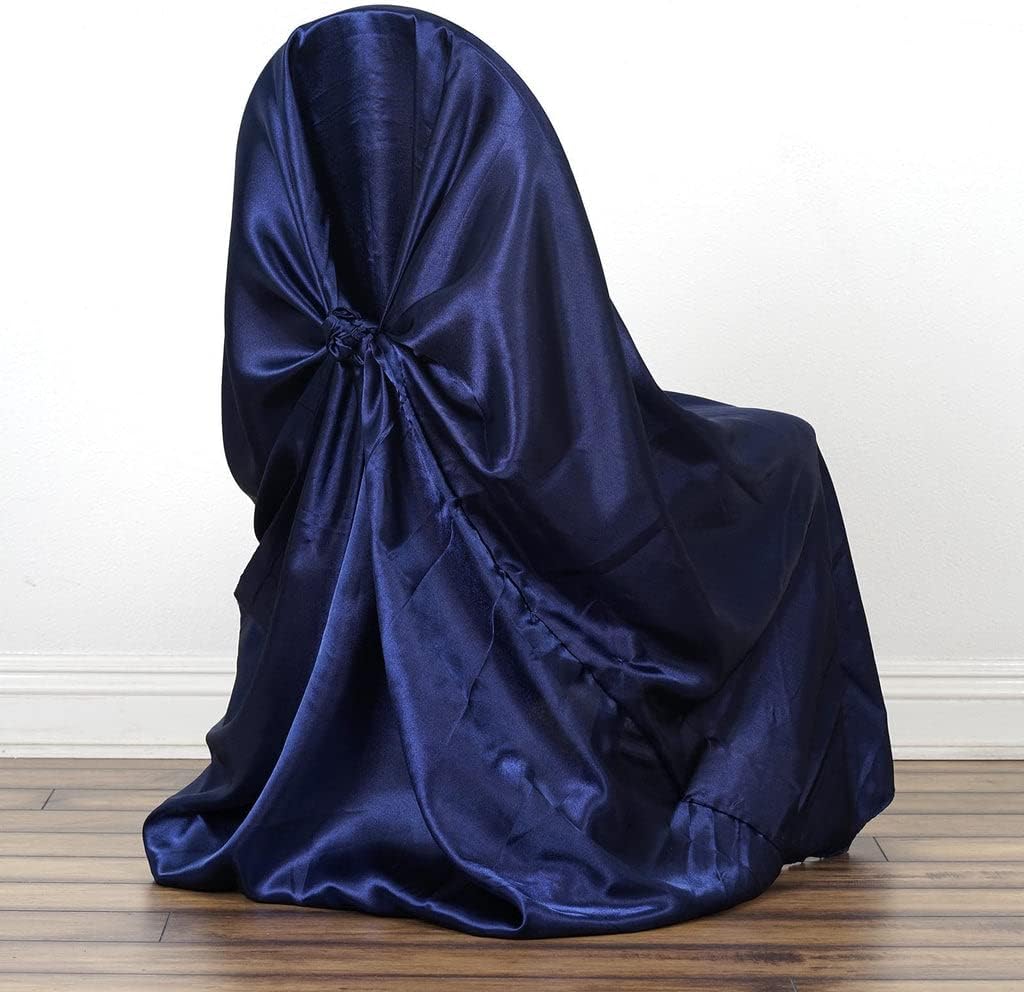 Tableclothsfactory 5PCS Navy Blue Silky Satin Universal Chair Covers Fit All Type of Chairs Event Dinning Slipcover for Wedding Banquet
