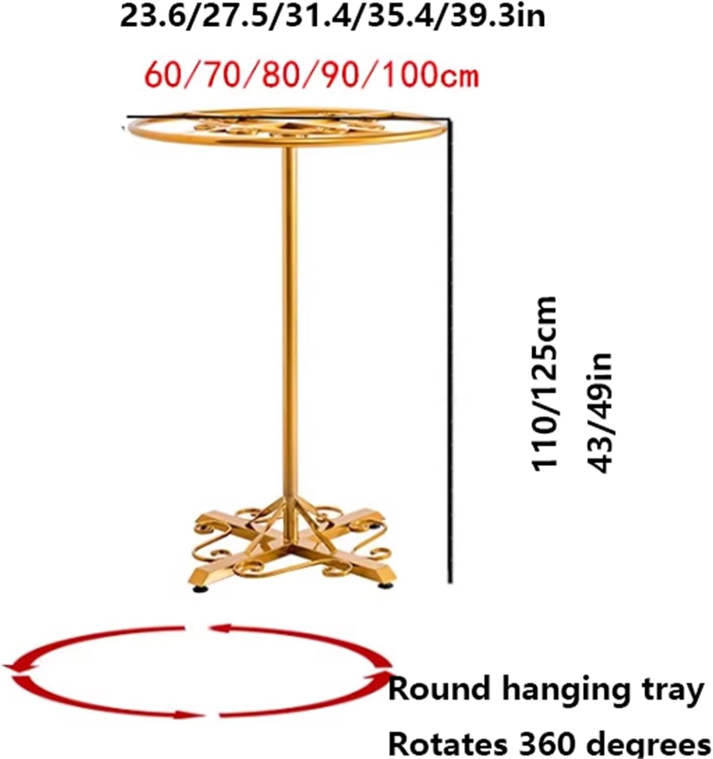 Round Garment Rack, Metal, Commercial Clothes Display Stand, Heavy Duty, 360° Rotating, for Retail Boutiques Home, Laundry Room(White,70 * 110cm)