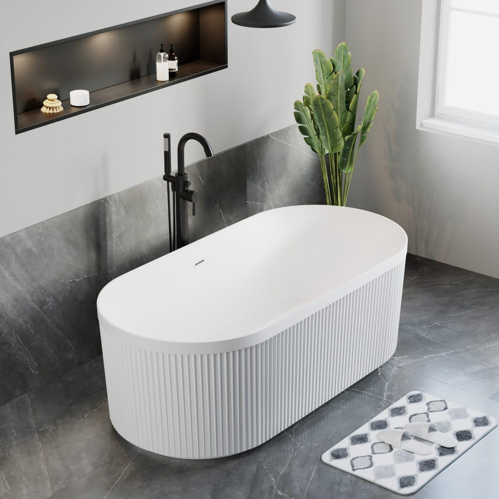 Dowell 67' x 31' Freestanding Bathtub, Acrylic Soaking Tubs, Fluted Design Oval Shape Bathtub W,Matte White-081 6731 01