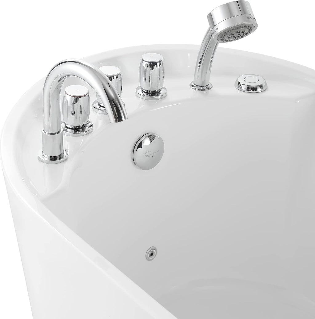 Empava 67'x 30' Freestanding Whirlpool Tub,560W Stand Alone Jetted Bathtub,Slipper Shape with Lumbar and Cervical Support, with 110V Power Plug, ETL Certified