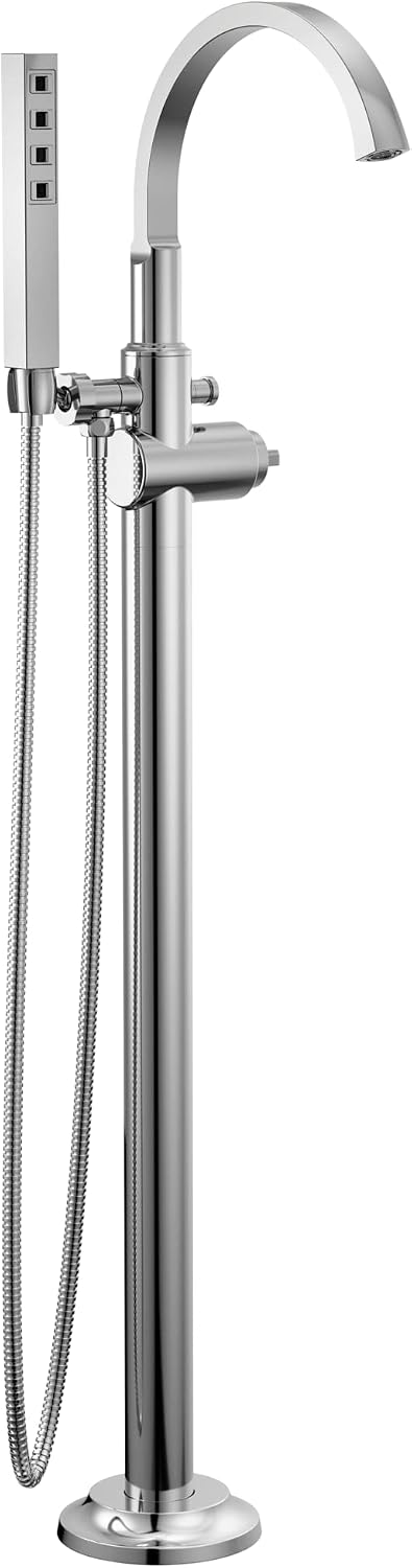 Delta Faucet Tetra Floor-Mount Freestanding Tub Filler with Hand Held Shower, Chrome Tub Faucet, Lumicoat Chrome T4788-PR-LHP-FL (Valve and Handle Not Included)
