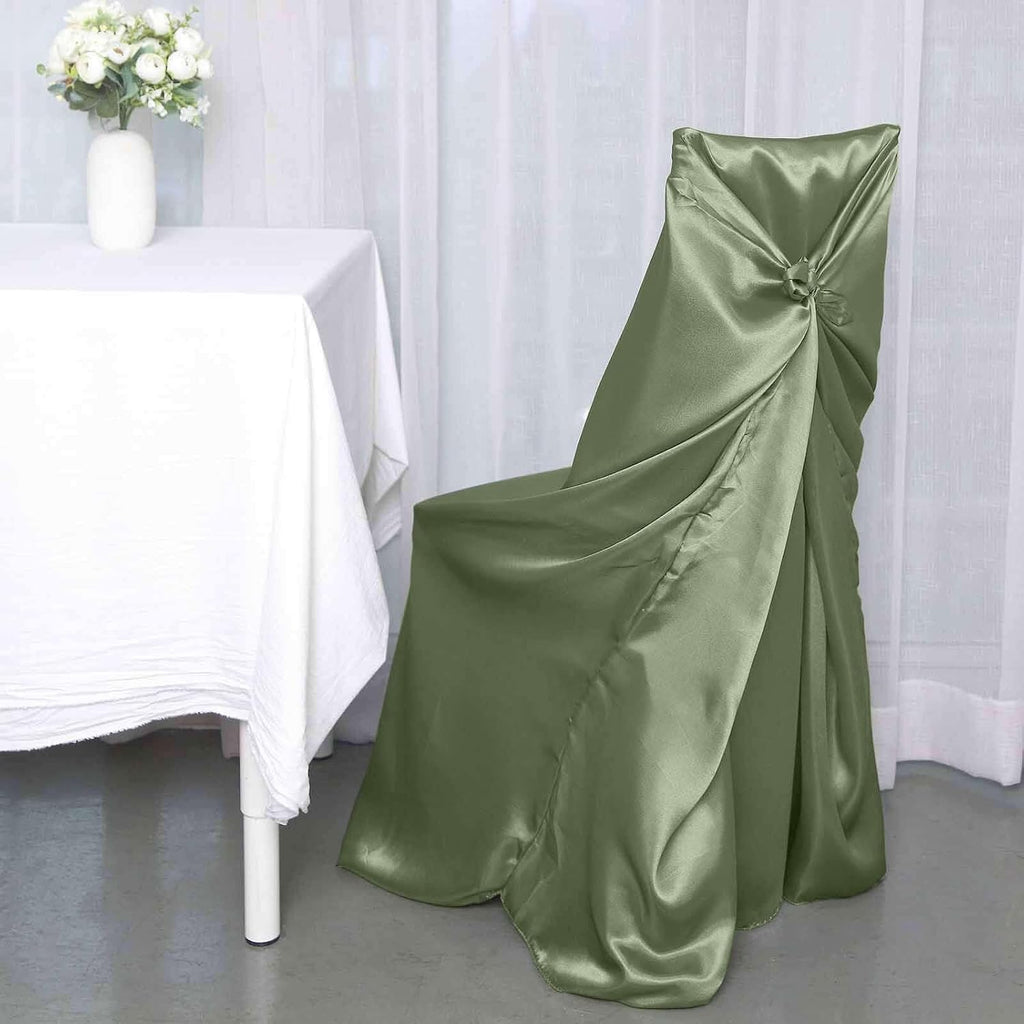 Tableclothsfactory Eucalyptus Sage Green Silky Satin Universal Chair Covers Fits All Type of Chairs Event Dinning Slipcover for Wedding Party