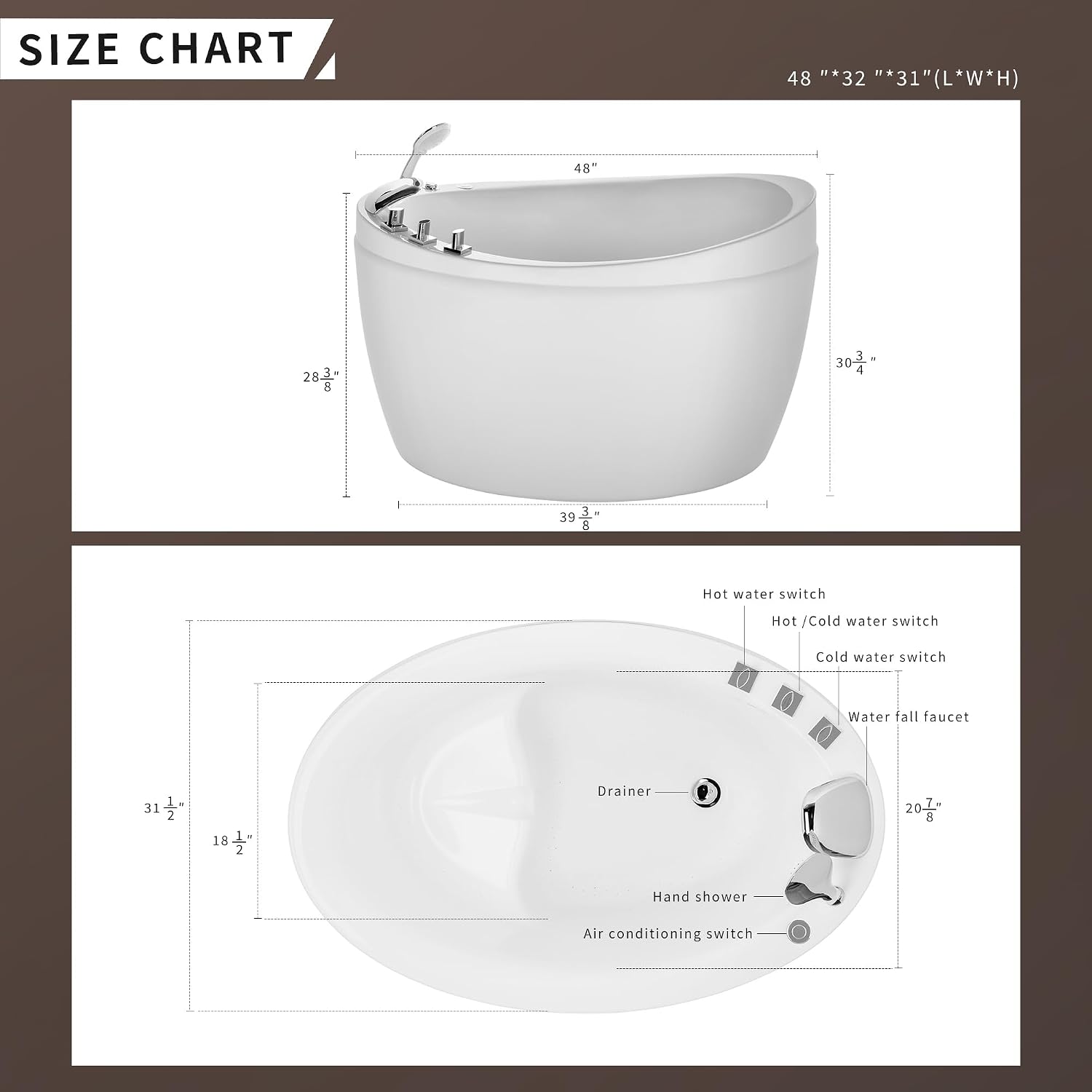 Empava Air Jetted Massage Bath Tub 48 in. Freestanding Bathtub Air Mirco Bubble Hydrotherapy Oval Japanese SPA Tub